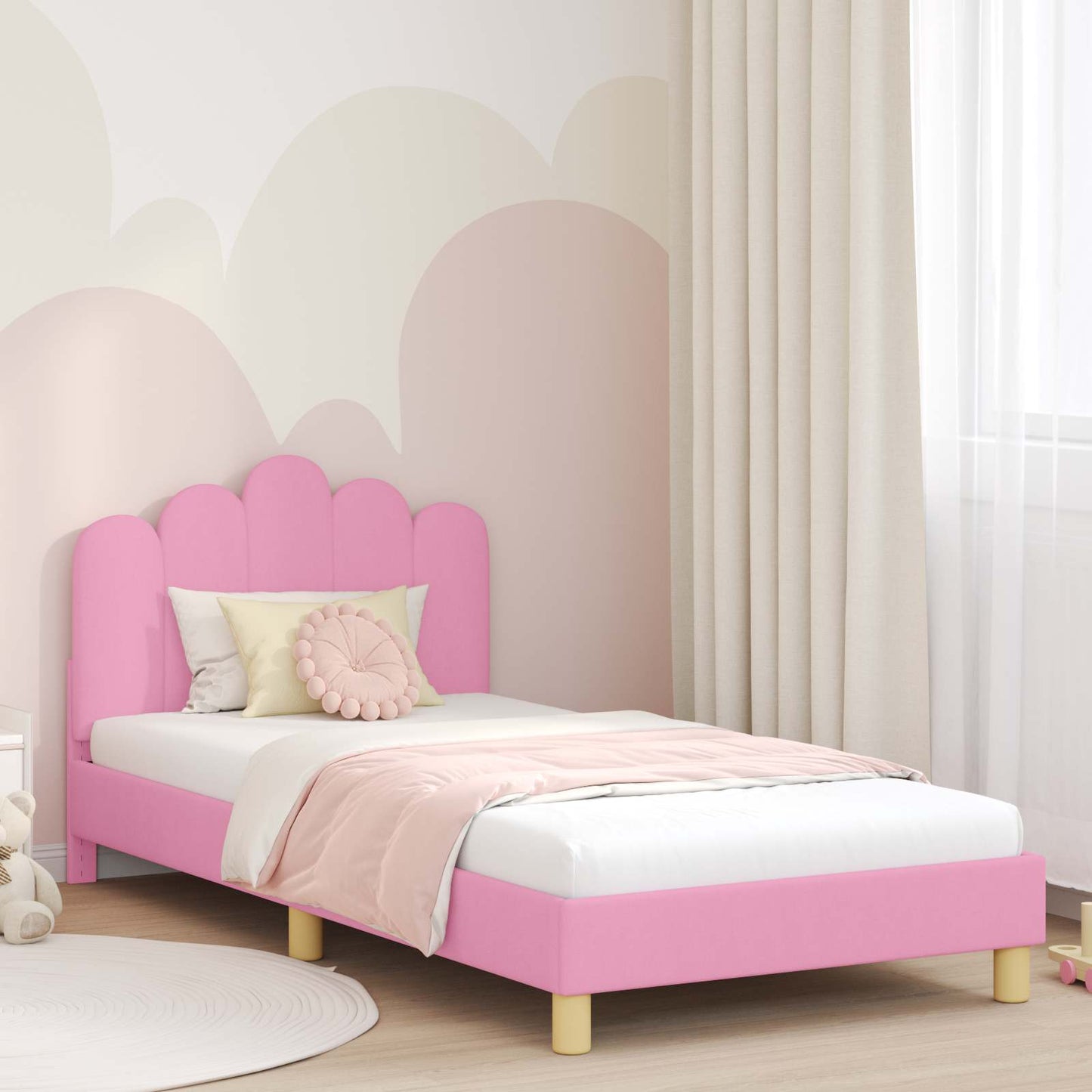 Bedframe voor kinderen met hoofdbord Roze 90 x 190 cm Stof is nu te koop bij PeponiXL, paradijselijk wonen!
