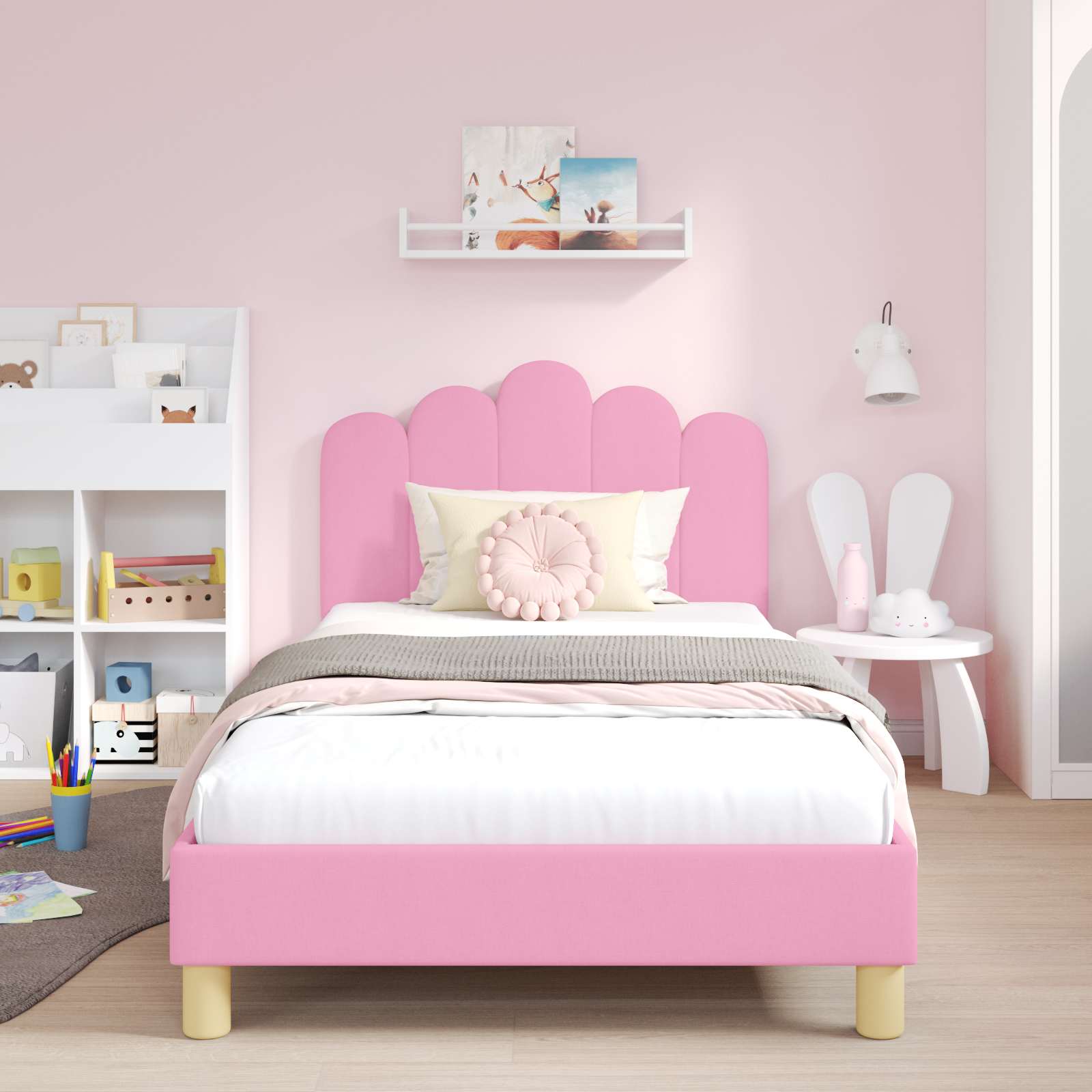 Bedframe voor kinderen met hoofdbord Roze 90 x 200 cm Stof is nu te koop bij PeponiXL, paradijselijk wonen!