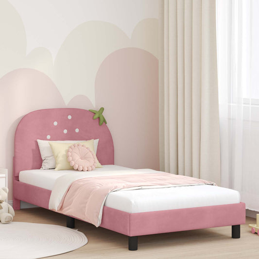 Bedframe voor kinderen met hoofdbord Roze 90 x 190 cm Fluweel is nu te koop bij PeponiXL, paradijselijk wonen!