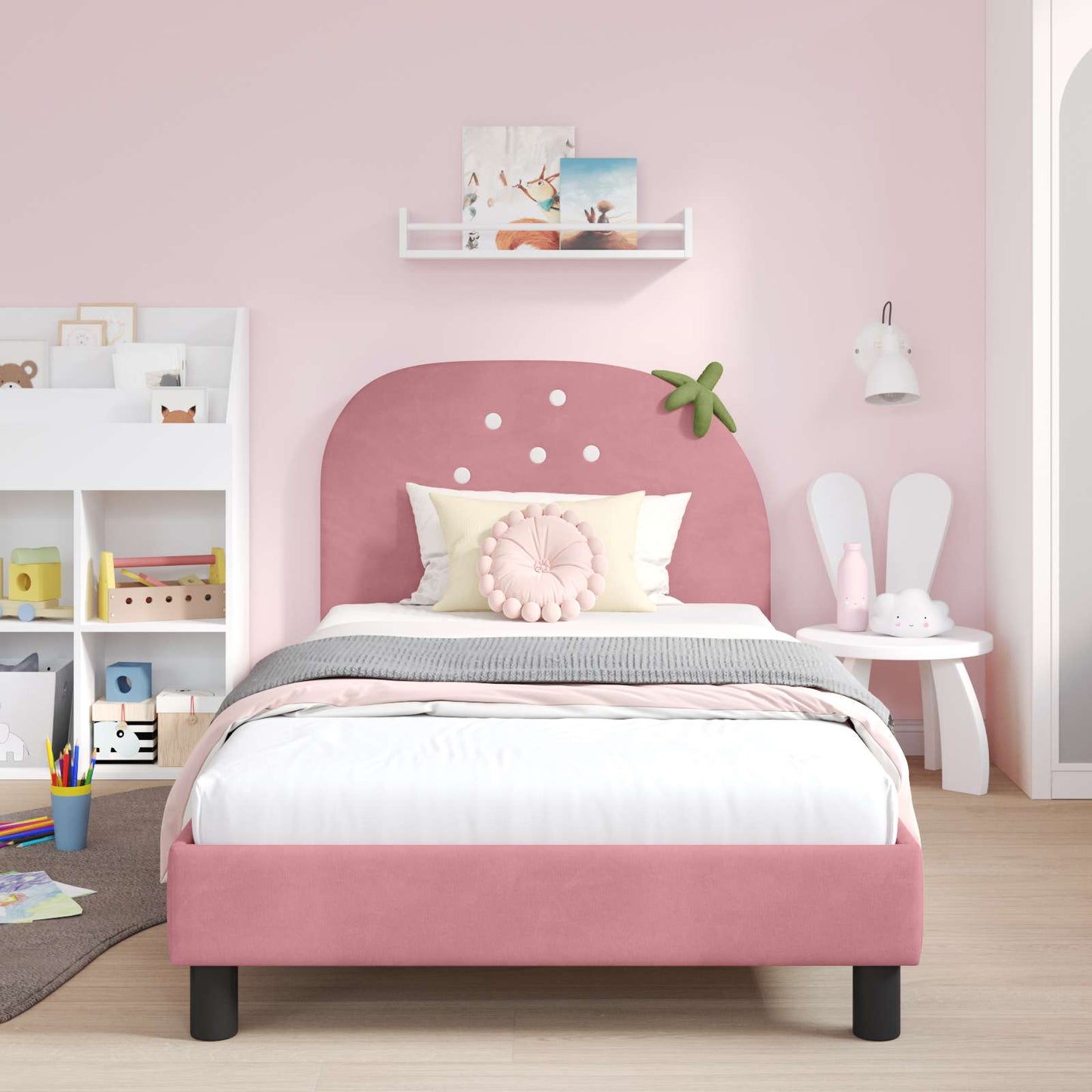 Bedframe voor kinderen met hoofdbord Roze 90 x 190 cm Fluweel is nu te koop bij PeponiXL, paradijselijk wonen!