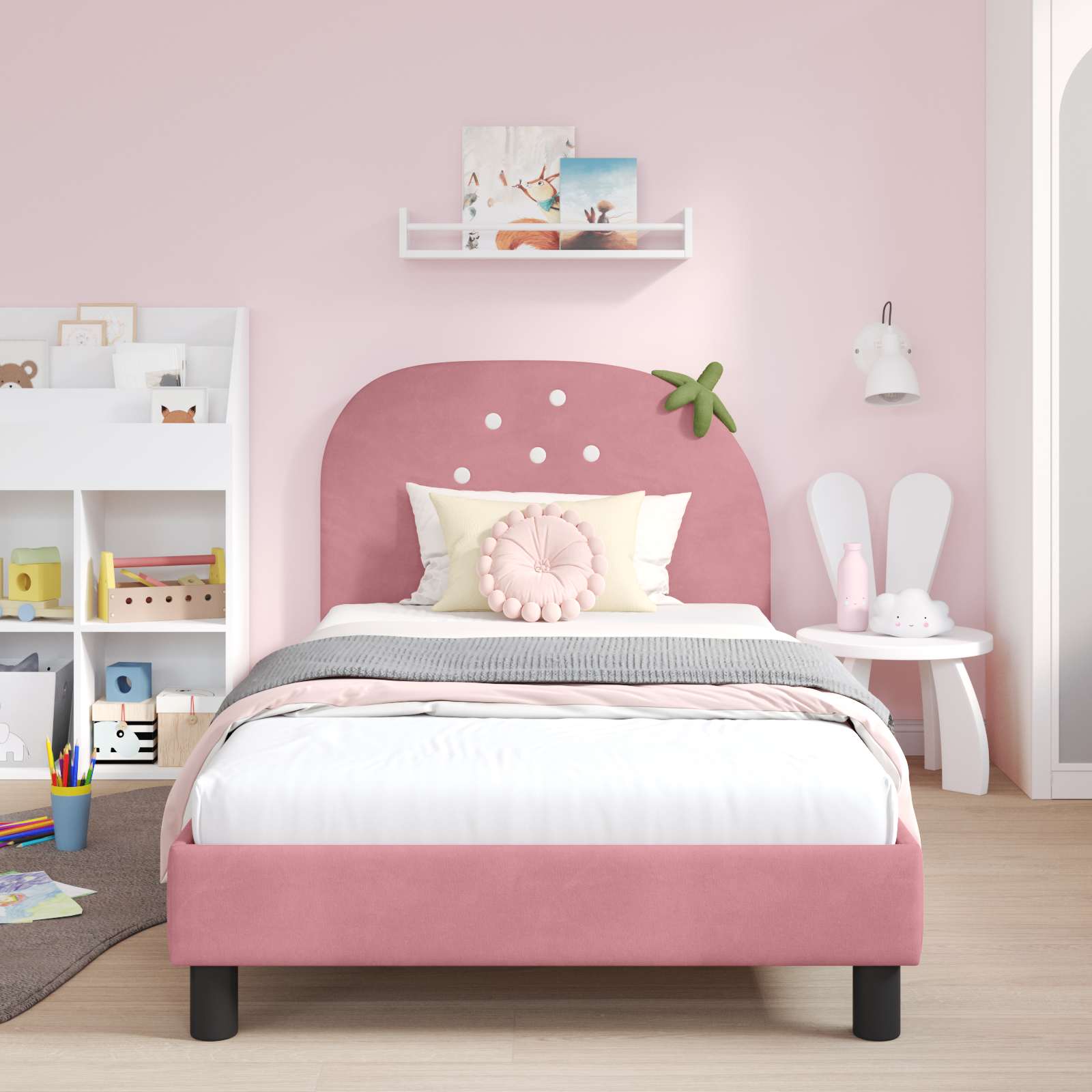 Bedframe voor kinderen met hoofdbord Roze 90 x 200 cm Fluweel is nu te koop bij PeponiXL, paradijselijk wonen!