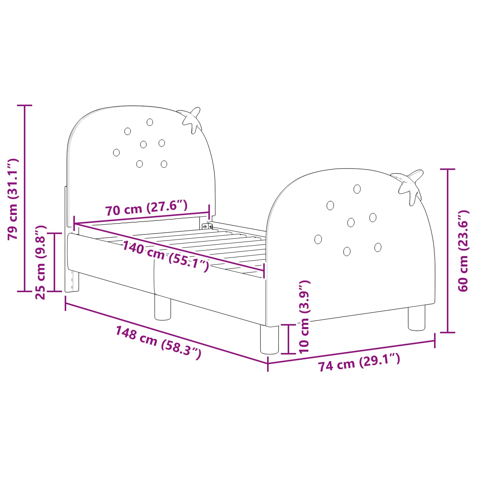 Peuterbedframe met hoofdbord Roze 70 x 140 cm Fluweel is nu te koop bij PeponiXL, paradijselijk wonen!