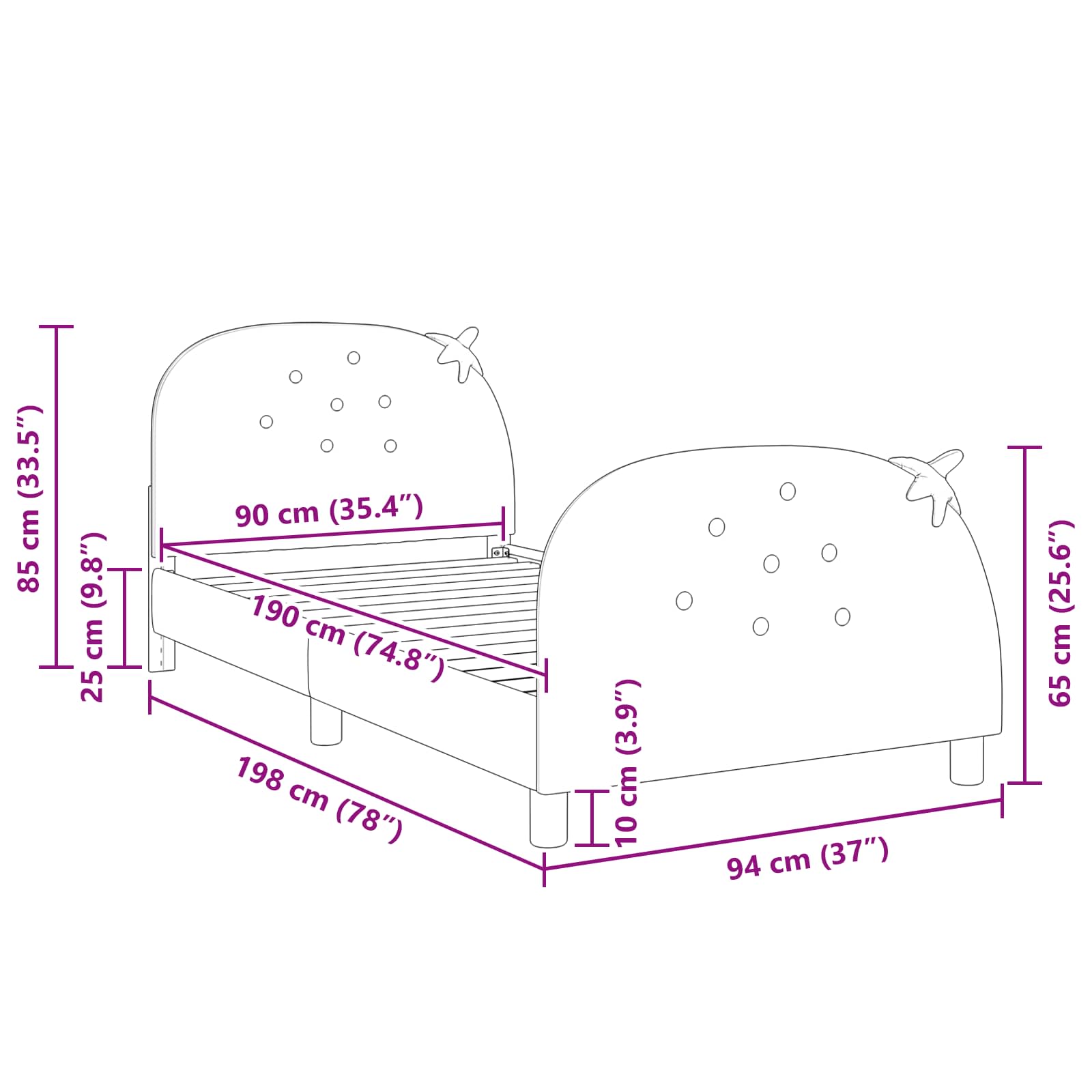 Bedframe voor kinderen met hoofdbord Roze 90 x 190 cm Fluweel is nu te koop bij PeponiXL, paradijselijk wonen!