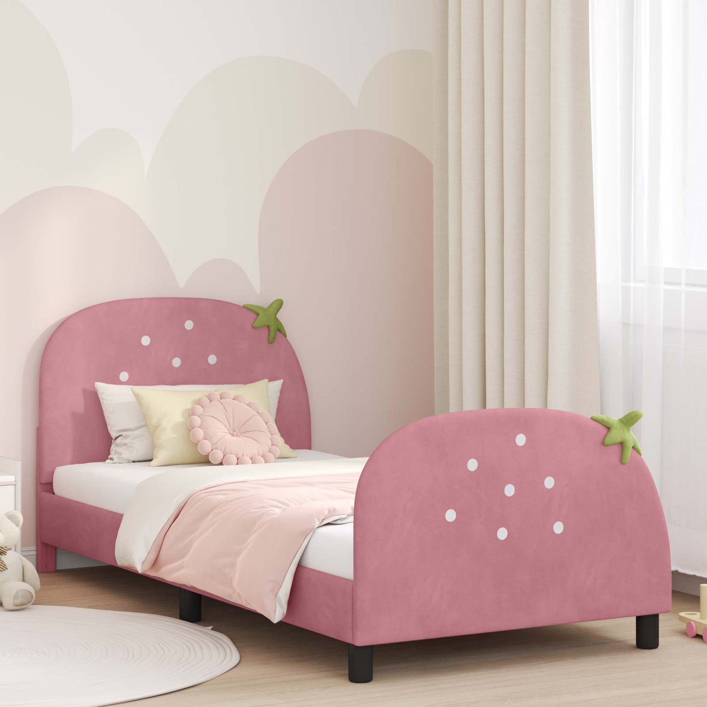 Bedframe voor kinderen met hoofdbord Roze 90 x 200 cm Fluweel is nu te koop bij PeponiXL, paradijselijk wonen!