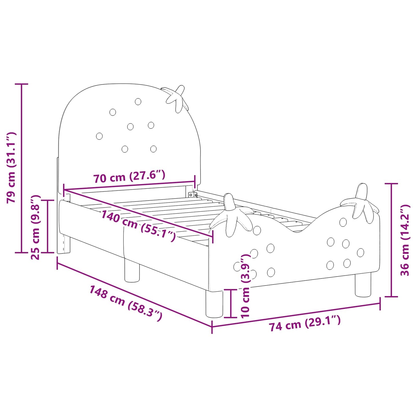 Peuterbedframe met hoofdbord Roze 70 x 140 cm Fluweel is nu te koop bij PeponiXL, paradijselijk wonen!