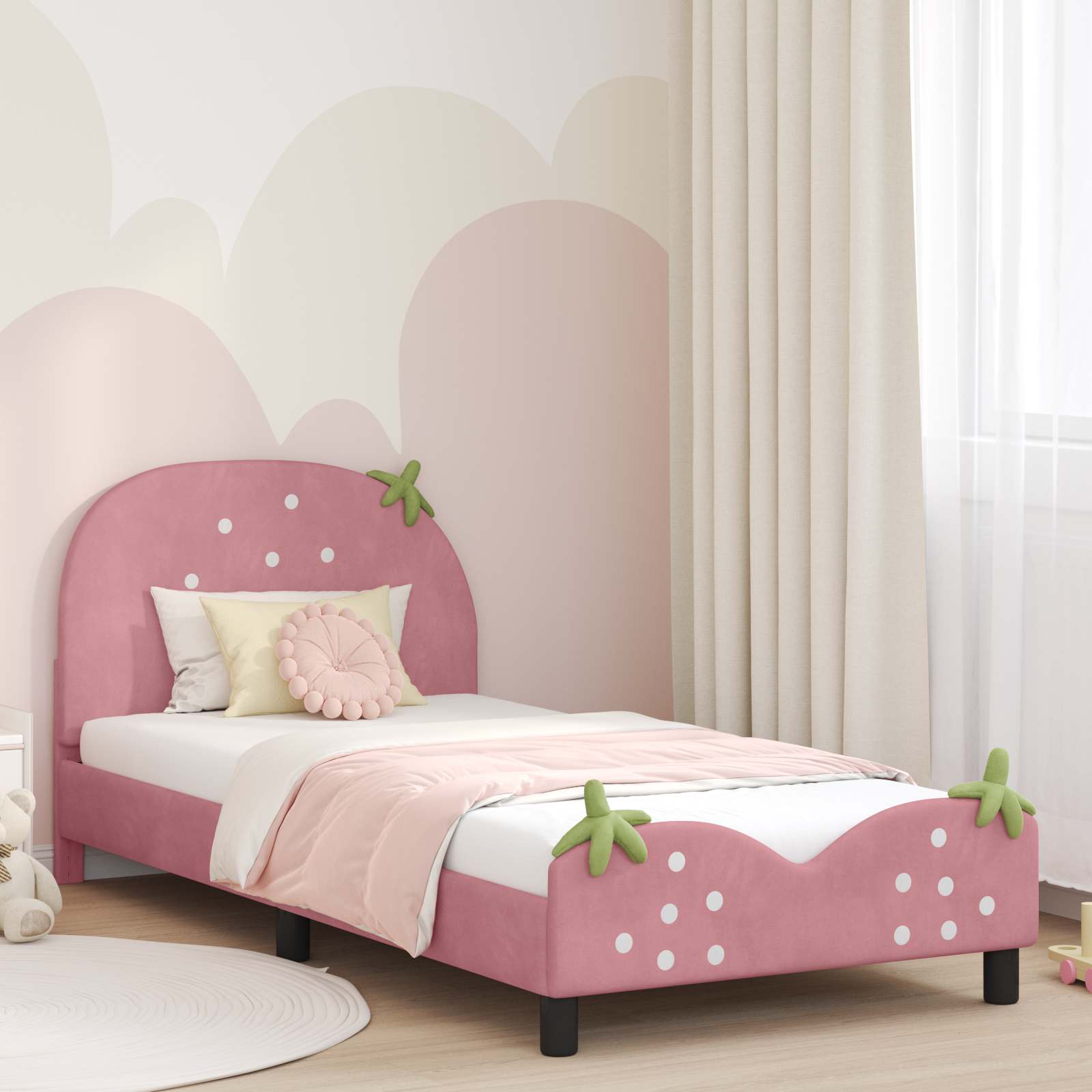 Bedframe voor kinderen met hoofdbord Roze 80 x 200 cm Fluweel is nu te koop bij PeponiXL, paradijselijk wonen!