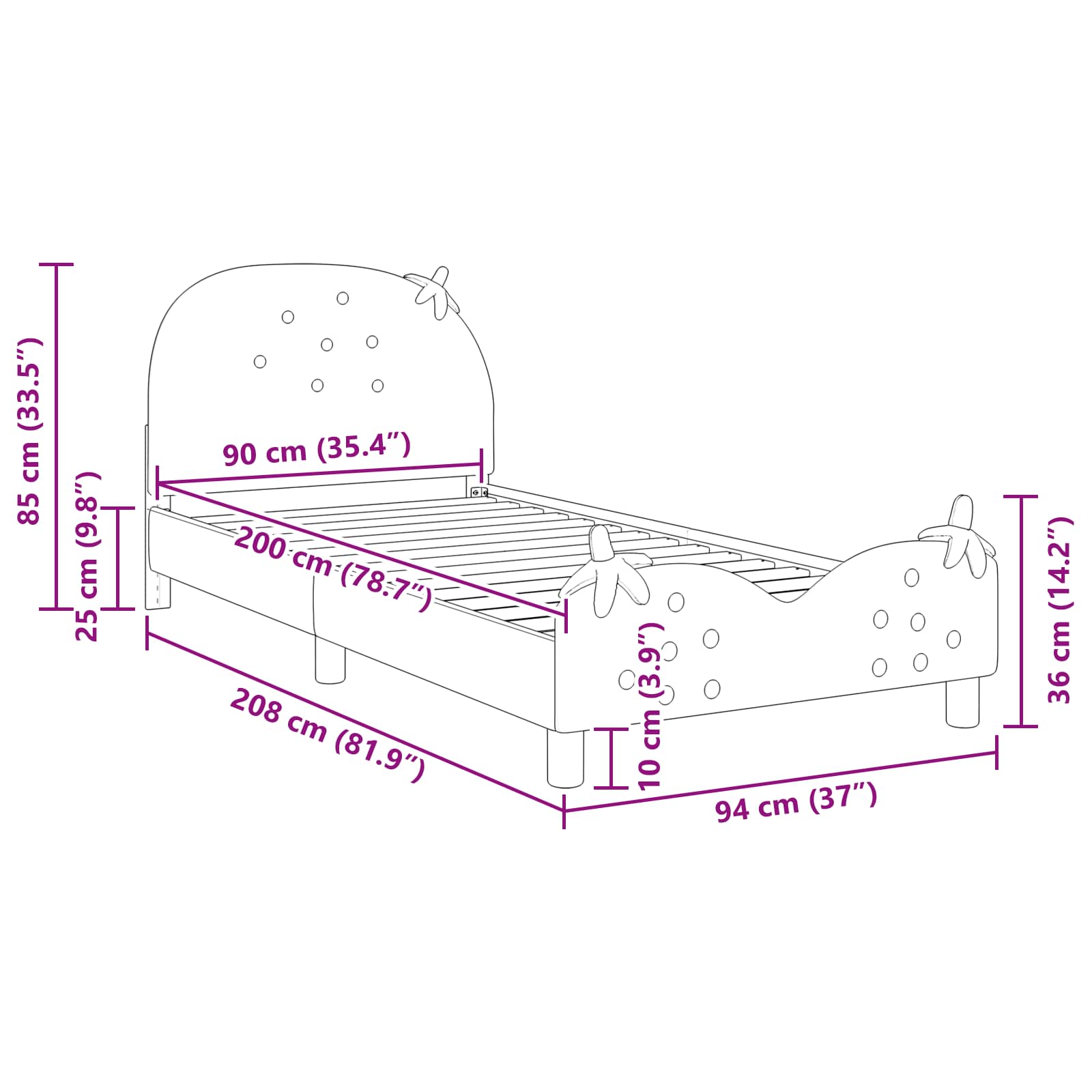 Bedframe voor kinderen met hoofdbord Roze 90 x 200 cm Fluweel is nu te koop bij PeponiXL, paradijselijk wonen!