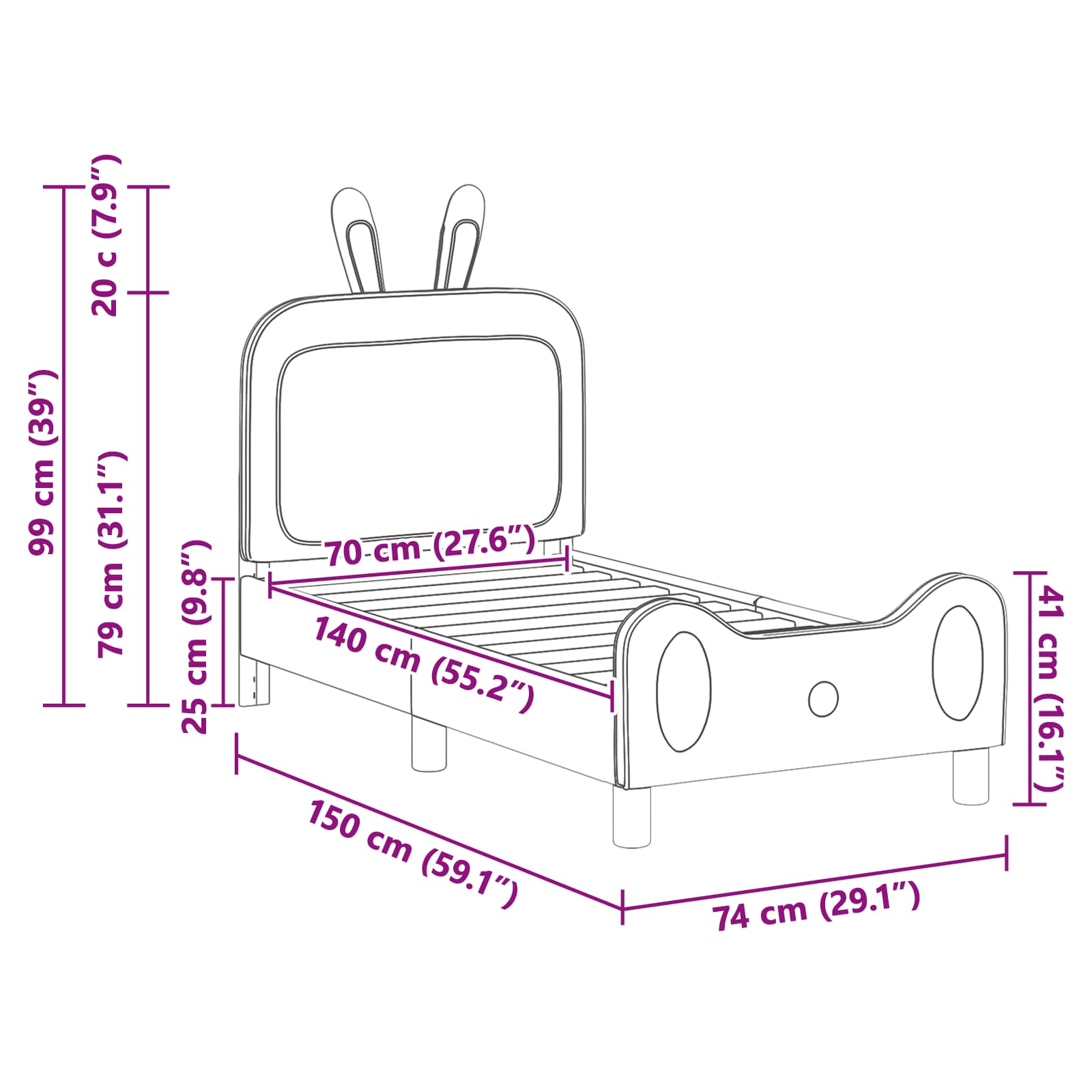 Peuterbedframe met hoofdbord Lichtgrijs 70 x 140 cm PU is nu te koop bij PeponiXL, paradijselijk wonen!