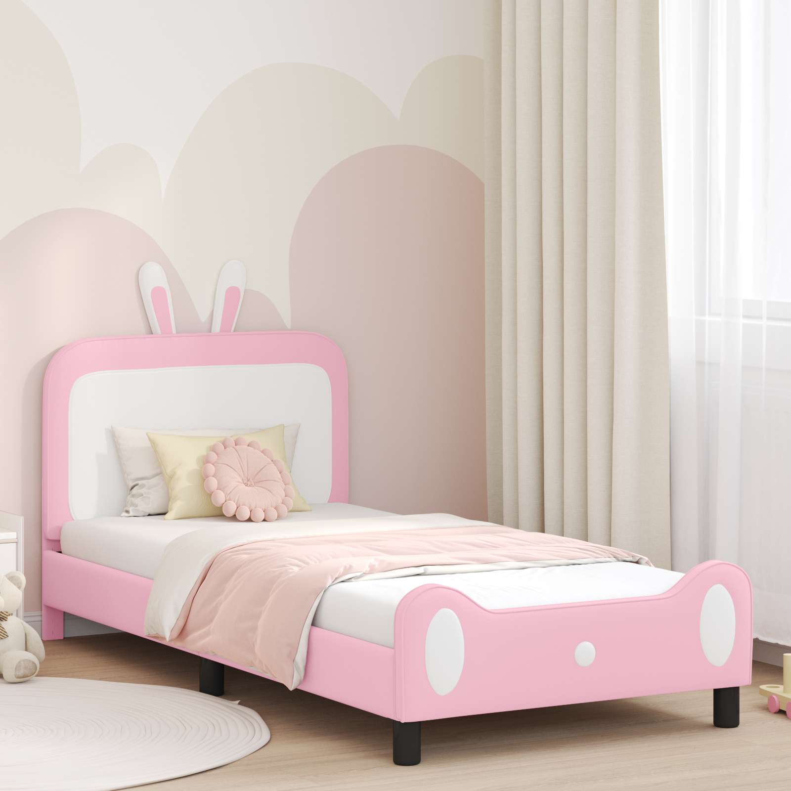 Bedframe voor kinderen met hoofdbord Roze 80 x 200 cm PU is nu te koop bij PeponiXL, paradijselijk wonen!