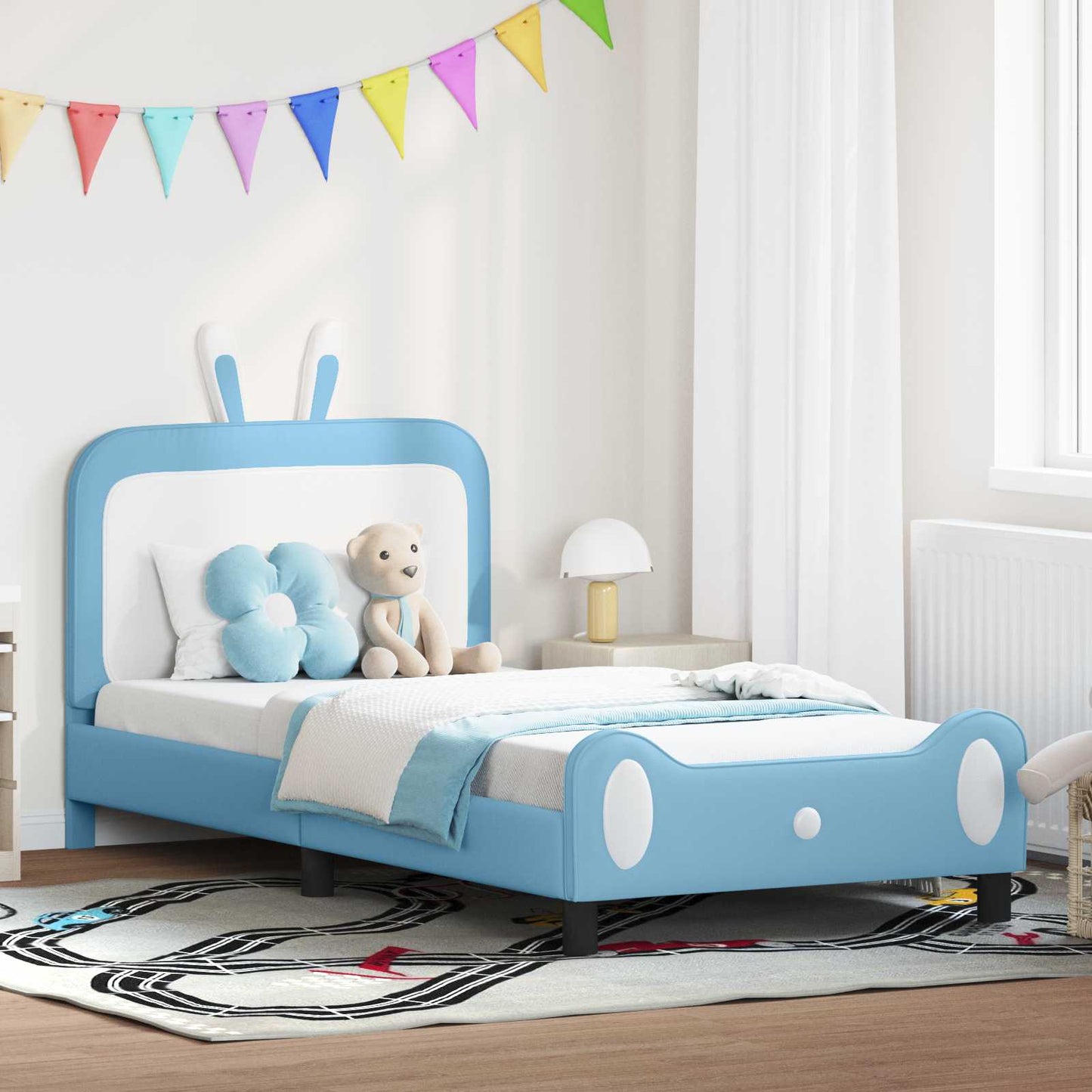 Bedframe voor kinderen met hoofdbord Blauw 80 x 200 cm PU is nu te koop bij PeponiXL, paradijselijk wonen!