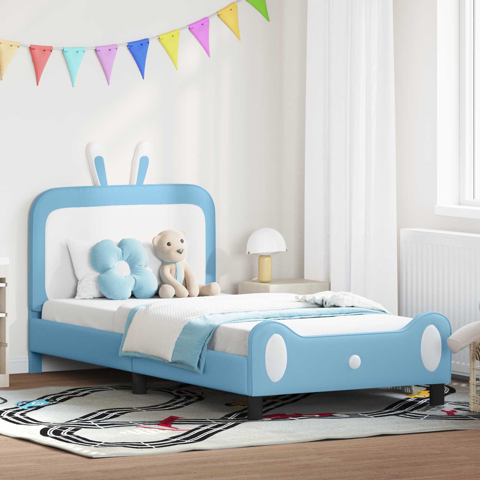 Bedframe voor kinderen met hoofdbord Blauw 80 x 200 cm PU is nu te koop bij PeponiXL, paradijselijk wonen!