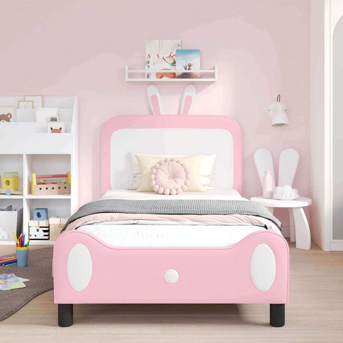 Bedframe voor kinderen met hoofdbord Roze 90 x 190 cm PU is nu te koop bij PeponiXL, paradijselijk wonen!