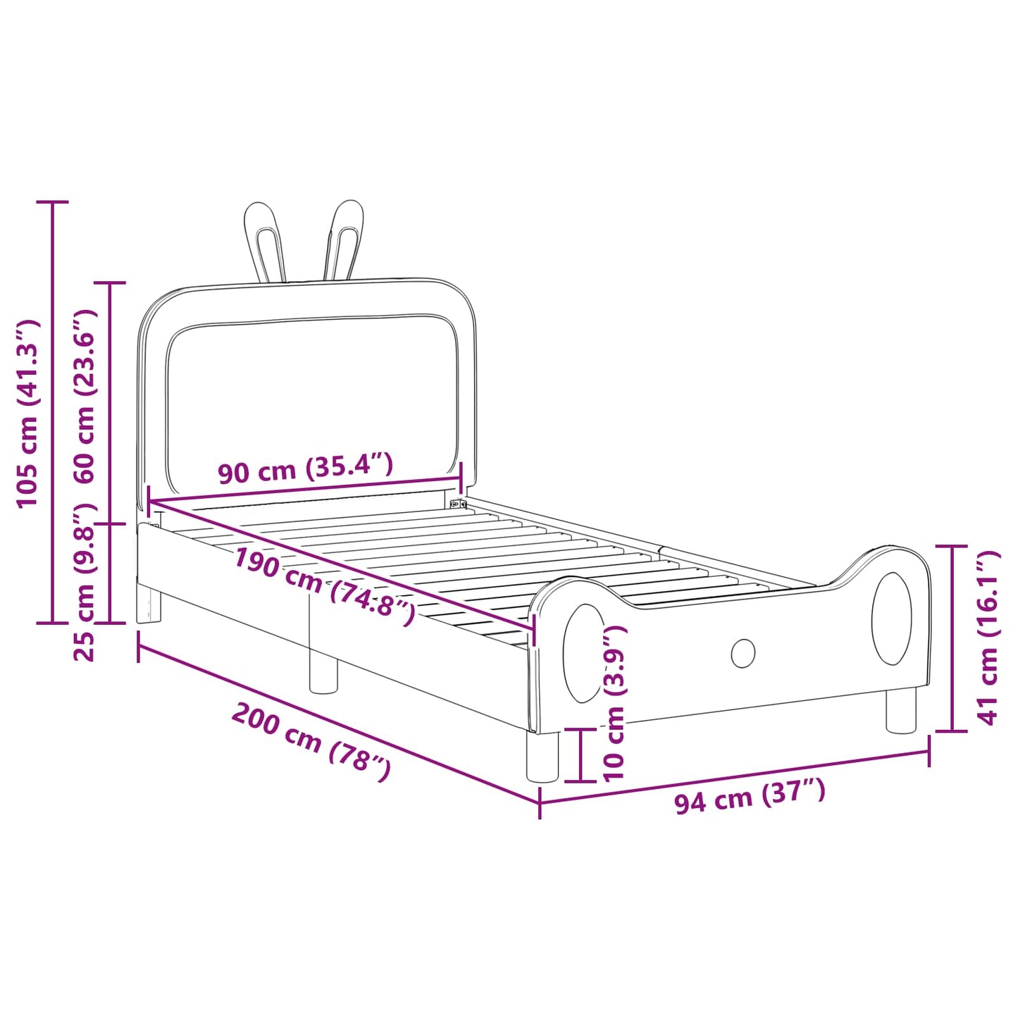 Bedframe voor kinderen met hoofdbord Roze 90 x 190 cm PU is nu te koop bij PeponiXL, paradijselijk wonen!