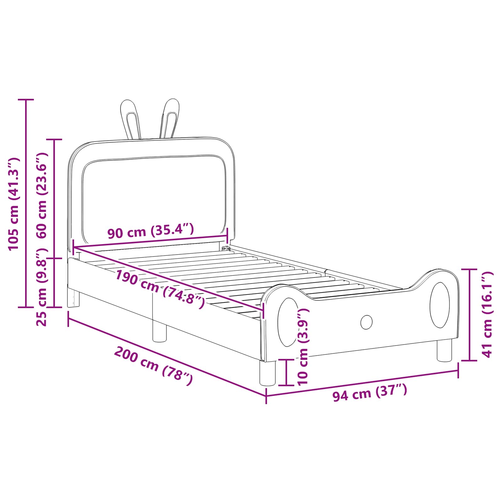 Bedframe voor kinderen met hoofdbord Roze 90 x 190 cm PU is nu te koop bij PeponiXL, paradijselijk wonen!