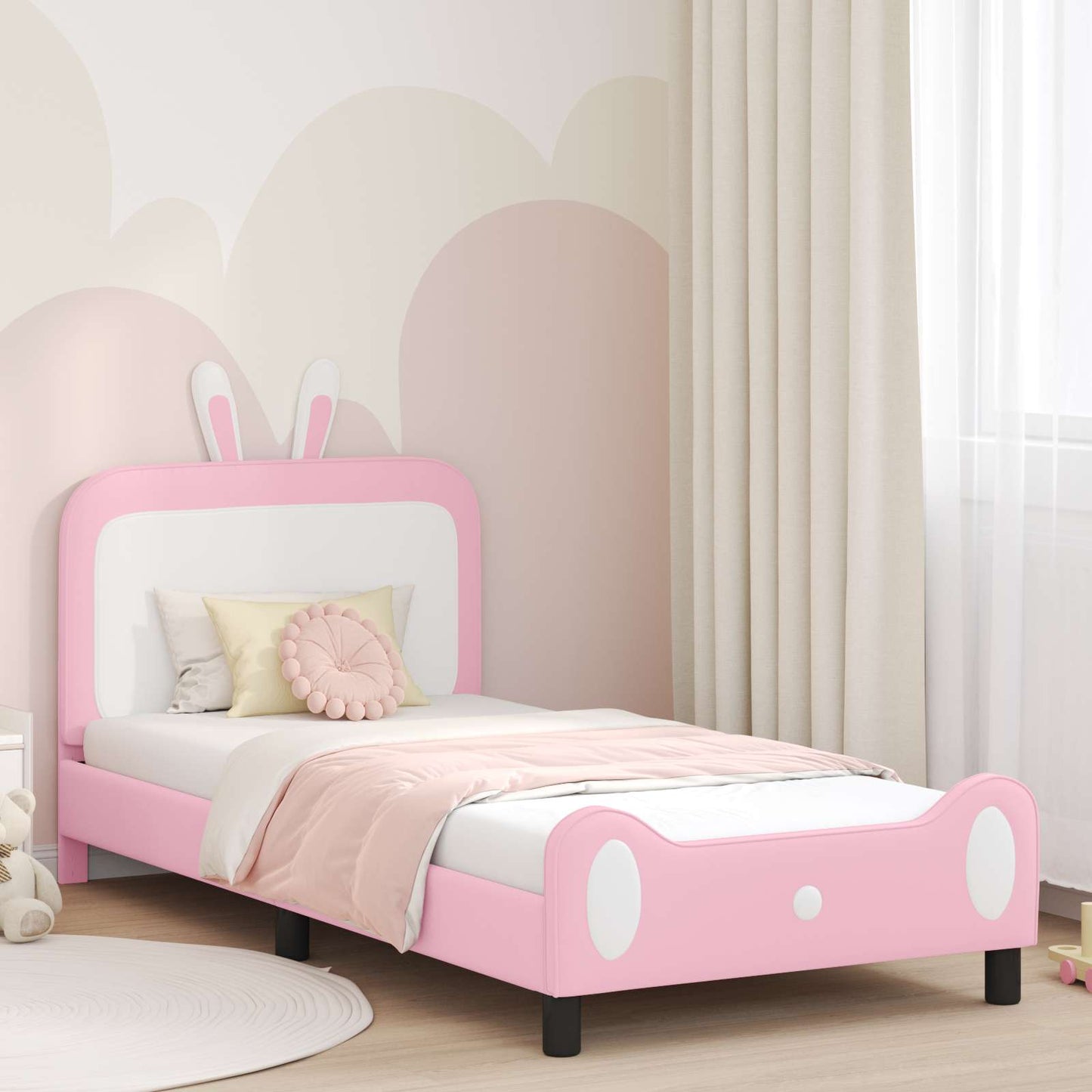 Bedframe voor kinderen met hoofdbord Roze 90 x 200 cm PU is nu te koop bij PeponiXL, paradijselijk wonen!