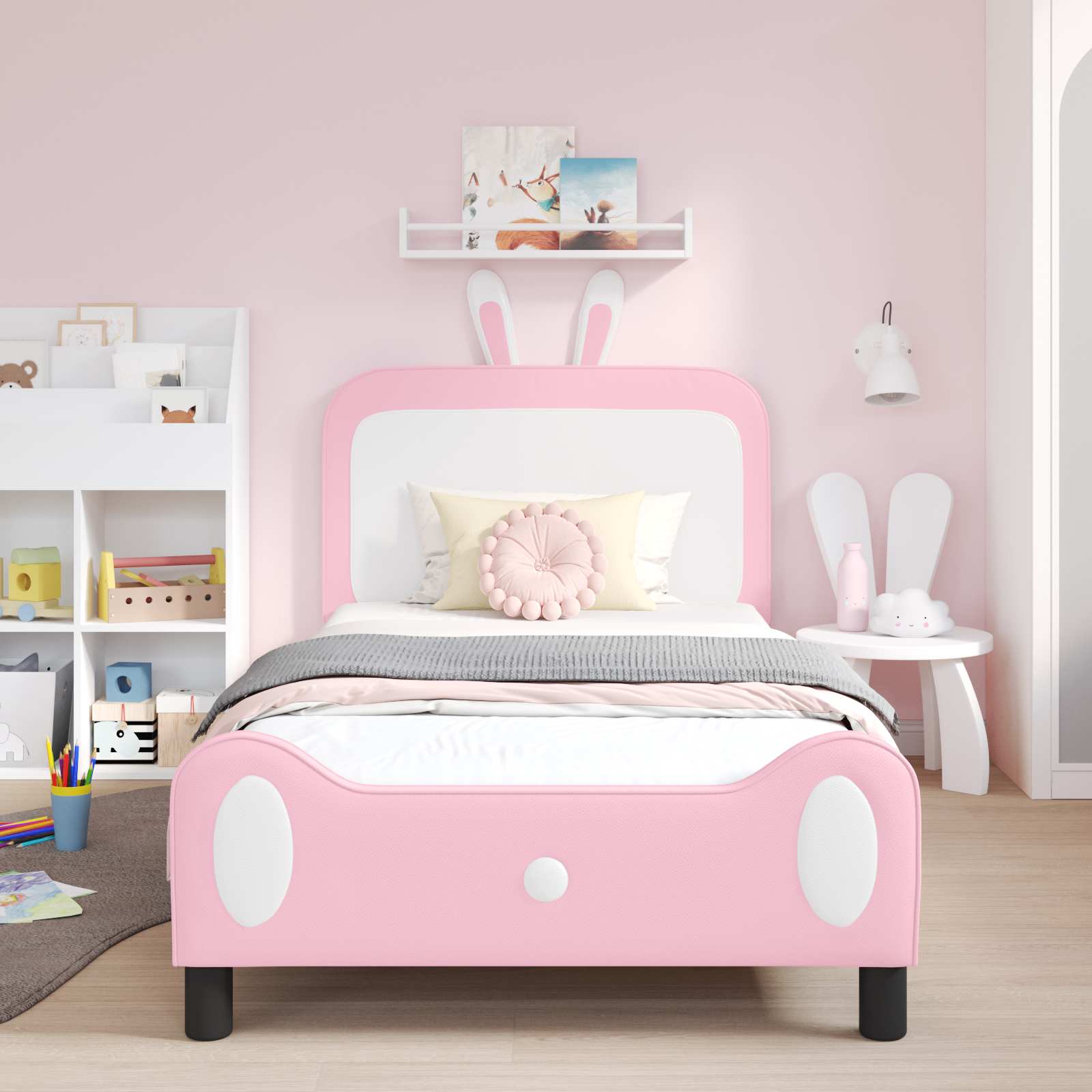 Bedframe voor kinderen met hoofdbord Roze 90 x 200 cm PU is nu te koop bij PeponiXL, paradijselijk wonen!