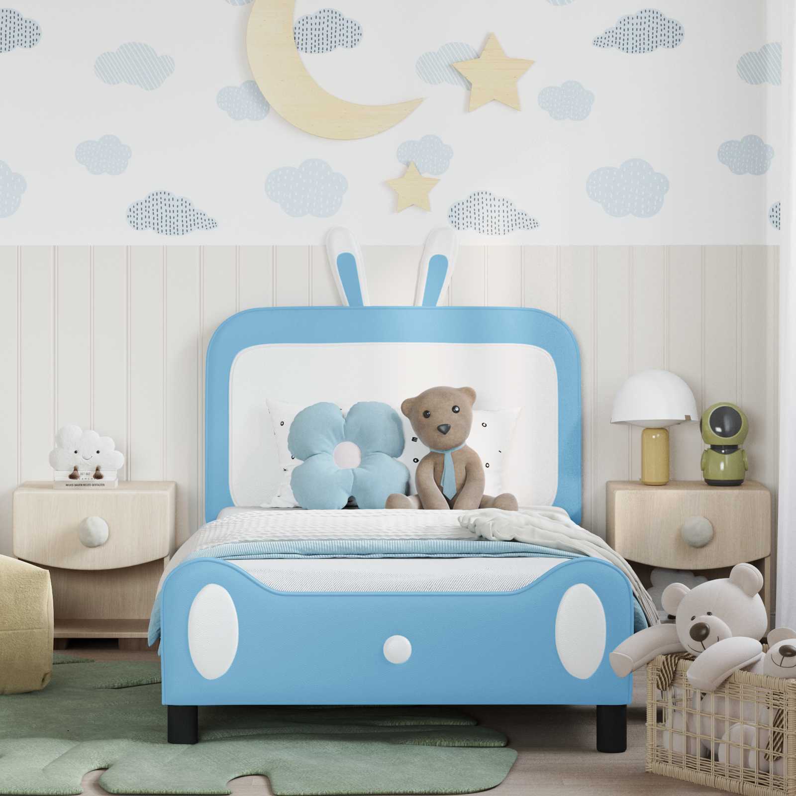 Bedframe voor kinderen met hoofdbord Blauw 90 x 200 cm PU is nu te koop bij PeponiXL, paradijselijk wonen!