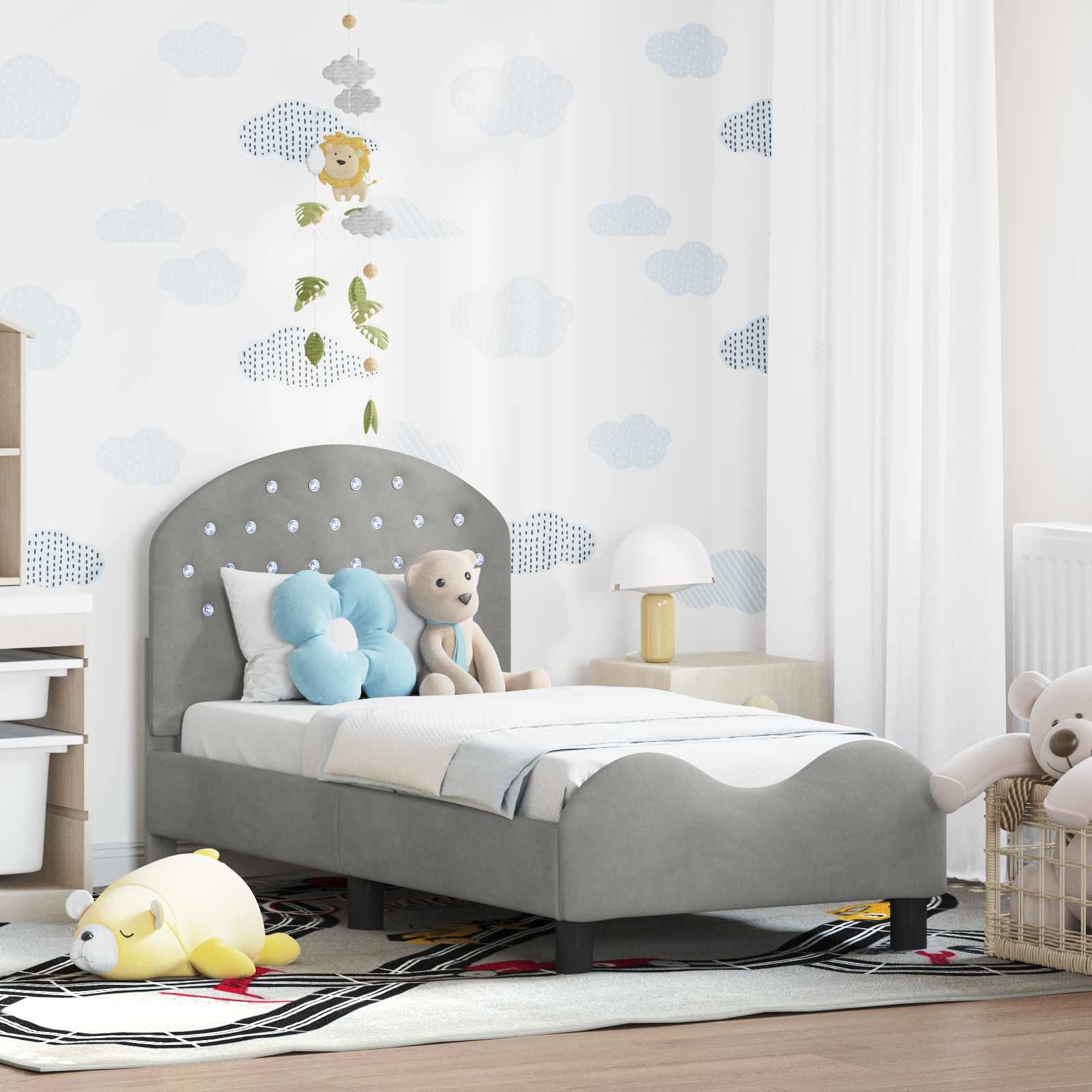 Peuterbedframe met hoofdbord Lichtgrijs 70 x 140 cm Fluweel is nu te koop bij PeponiXL, paradijselijk wonen!