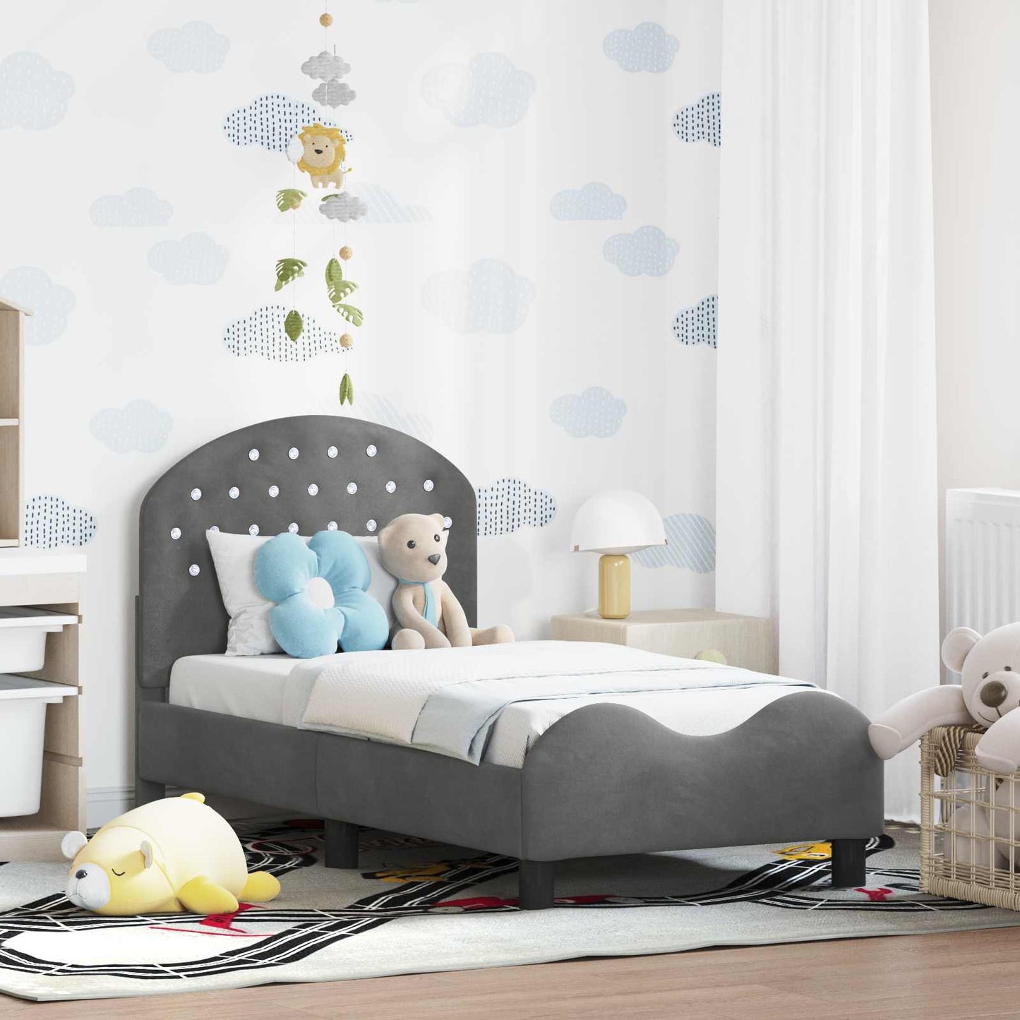Peuterbedframe met hoofdbord Donkergrijs 70 x 140 cm Fluweel is nu te koop bij PeponiXL, paradijselijk wonen!