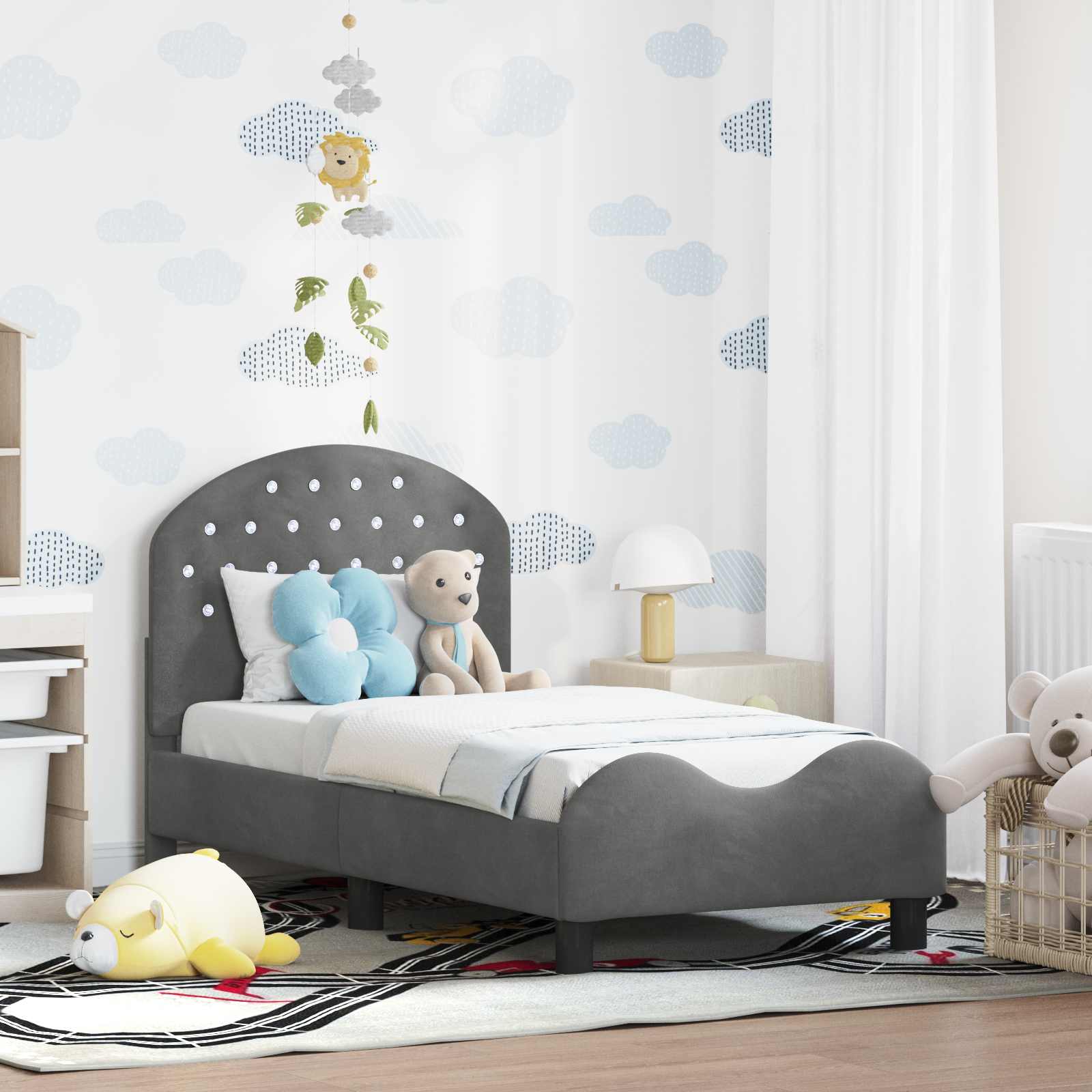 Peuterbedframe met hoofdbord Donkergrijs 70 x 140 cm Fluweel is nu te koop bij PeponiXL, paradijselijk wonen!
