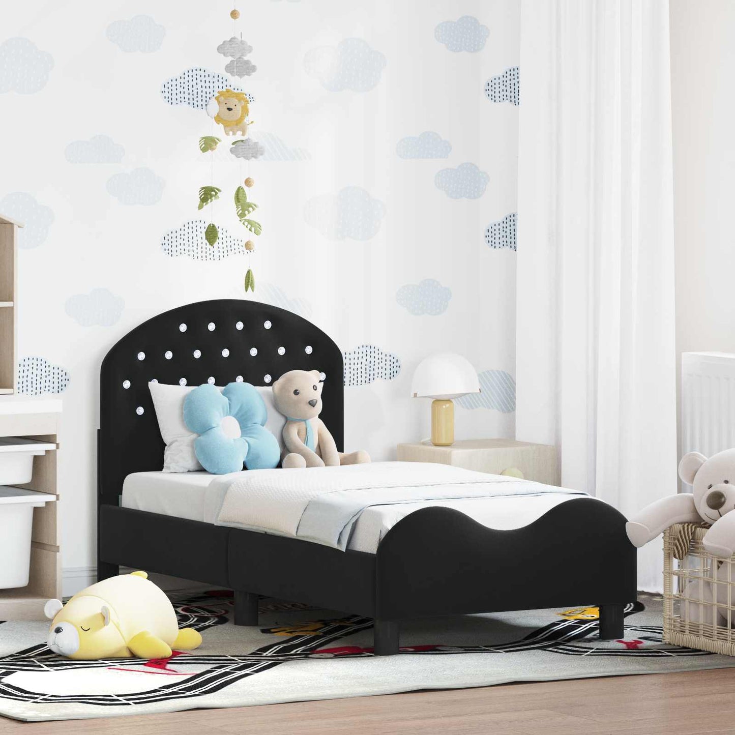 Peuterbedframe met hoofdbord Zwart 70 x 140 cm Fluweel is nu te koop bij PeponiXL, paradijselijk wonen!