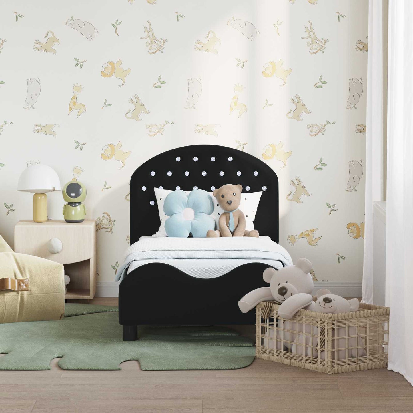 Peuterbedframe met hoofdbord Zwart 70 x 140 cm Fluweel is nu te koop bij PeponiXL, paradijselijk wonen!