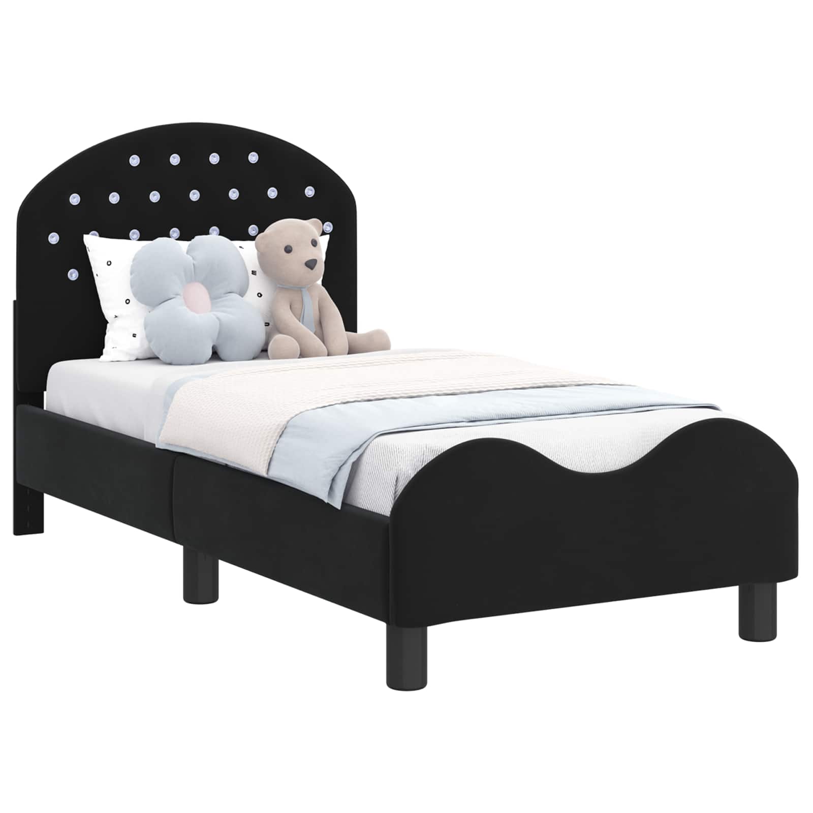Peuterbedframe met hoofdbord Zwart 70 x 140 cm Fluweel is nu te koop bij PeponiXL, paradijselijk wonen!