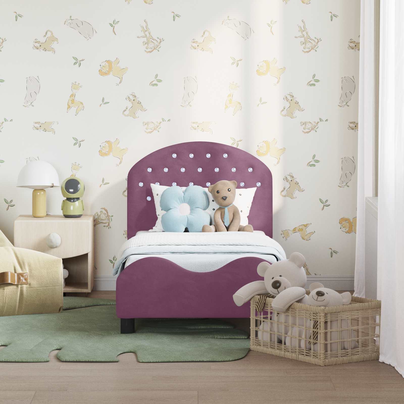 Peuterbedframe met hoofdbord Paars 70 x 140 cm Fluweel is nu te koop bij PeponiXL, paradijselijk wonen!