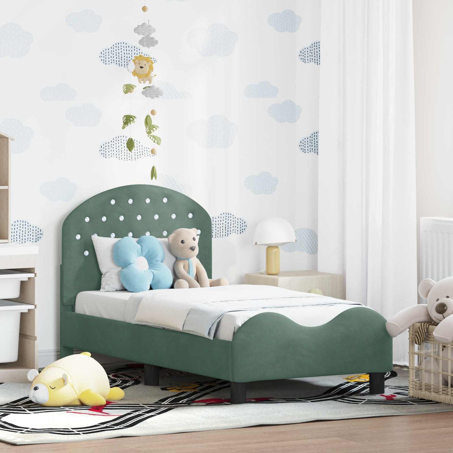 Peuterbedframe met hoofdbord Zeegroen 70 x 140 cm Fluweel is nu te koop bij PeponiXL, paradijselijk wonen!