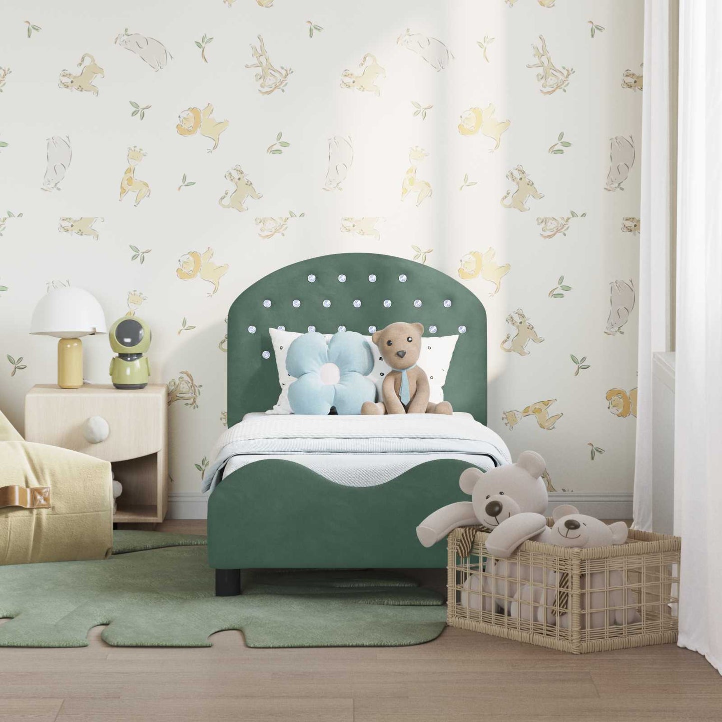 Peuterbedframe met hoofdbord Zeegroen 70 x 140 cm Fluweel is nu te koop bij PeponiXL, paradijselijk wonen!