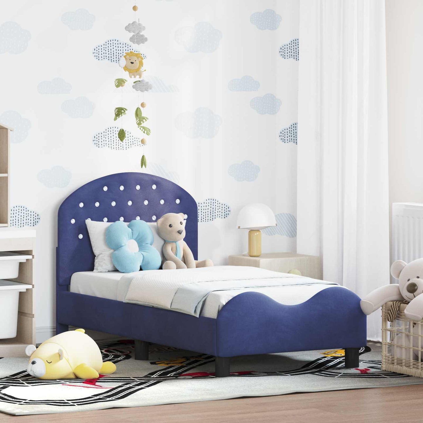 Peuterbedframe met hoofdbord Politieblauw 70 x 140 cm Fluweel is nu te koop bij PeponiXL, paradijselijk wonen!