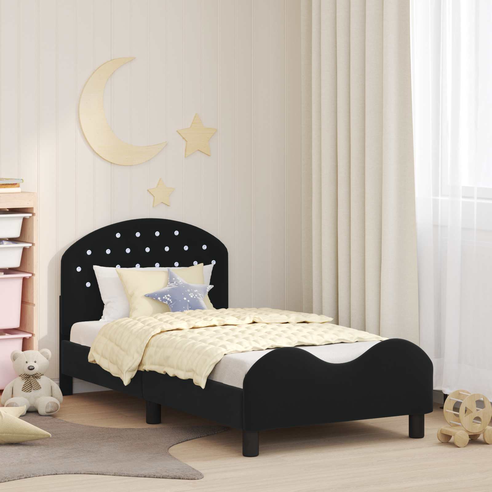 Bedframe voor kinderen met hoofdbord Zwart 80 x 160 cm Fluweel is nu te koop bij PeponiXL, paradijselijk wonen!