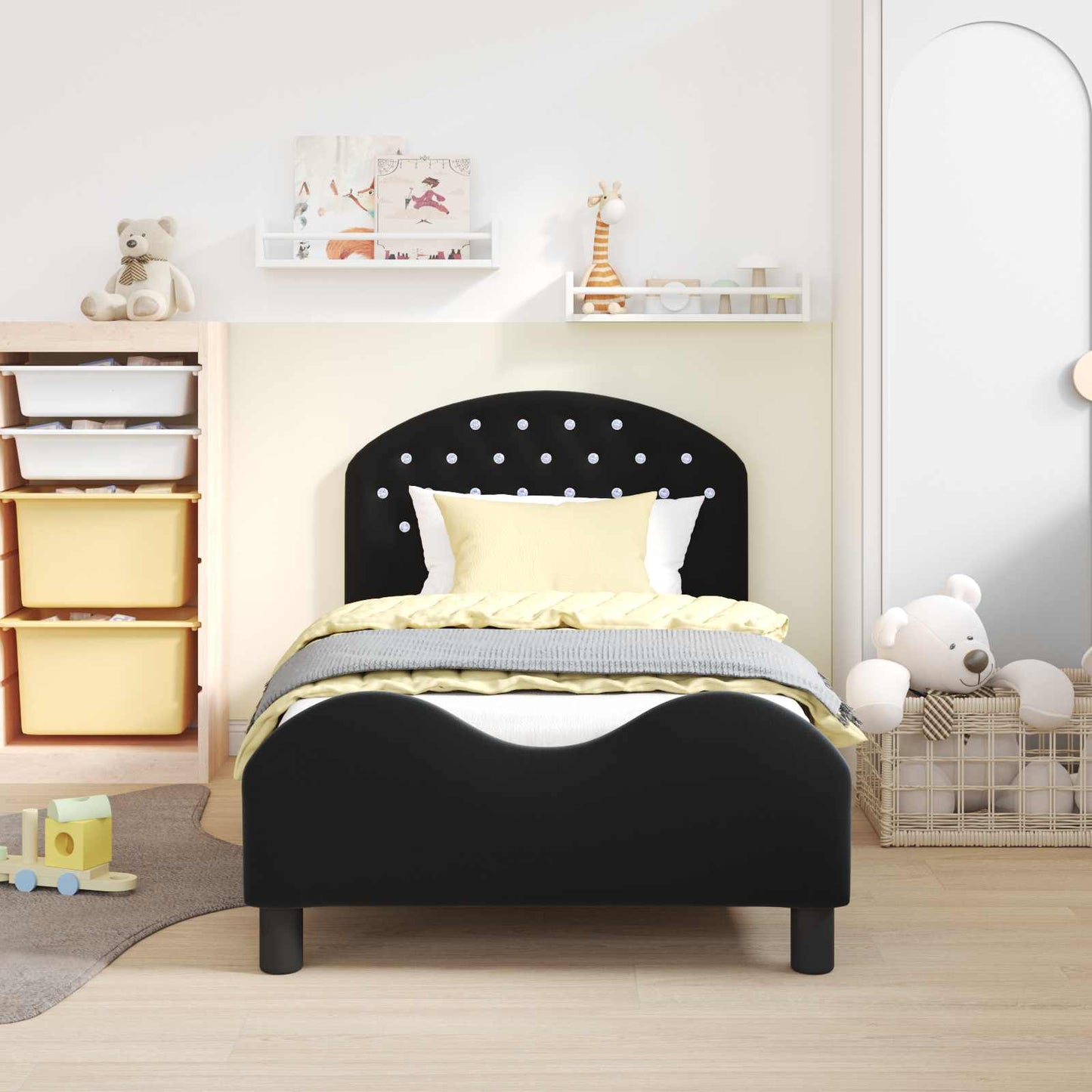 Bedframe voor kinderen met hoofdbord Zwart 80 x 160 cm Fluweel is nu te koop bij PeponiXL, paradijselijk wonen!