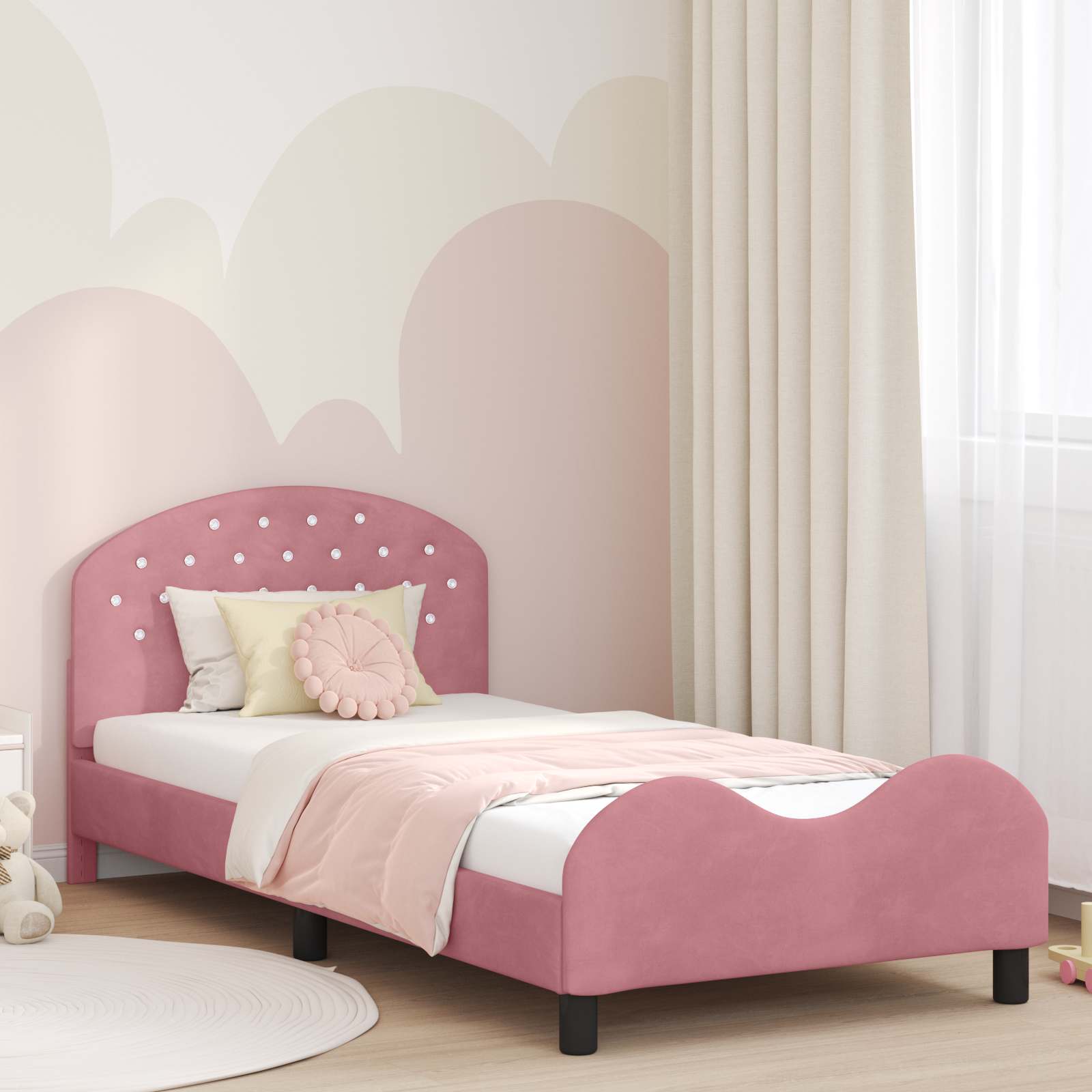 Bedframe voor kinderen met hoofdbord Roze 90 x 190 cm Fluweel is nu te koop bij PeponiXL, paradijselijk wonen!