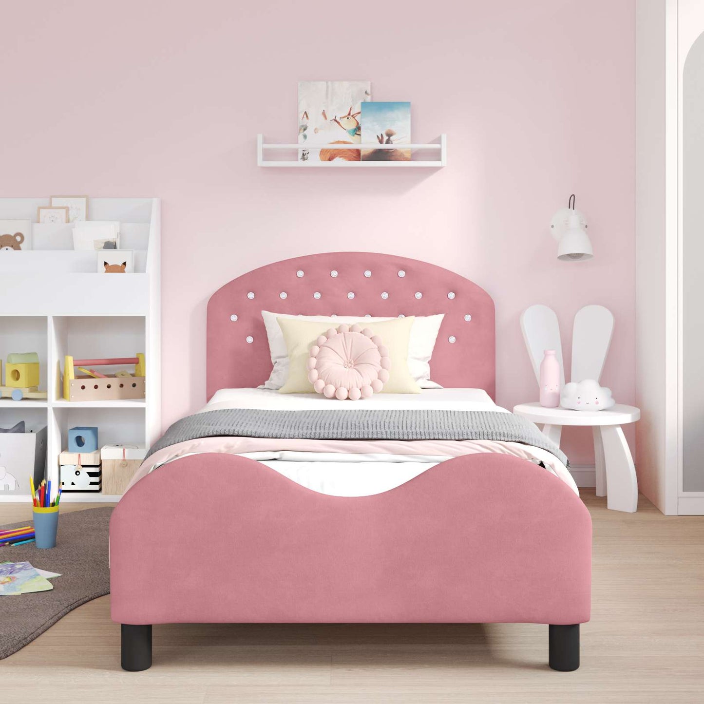 Bedframe voor kinderen met hoofdbord Roze 90 x 190 cm Fluweel is nu te koop bij PeponiXL, paradijselijk wonen!