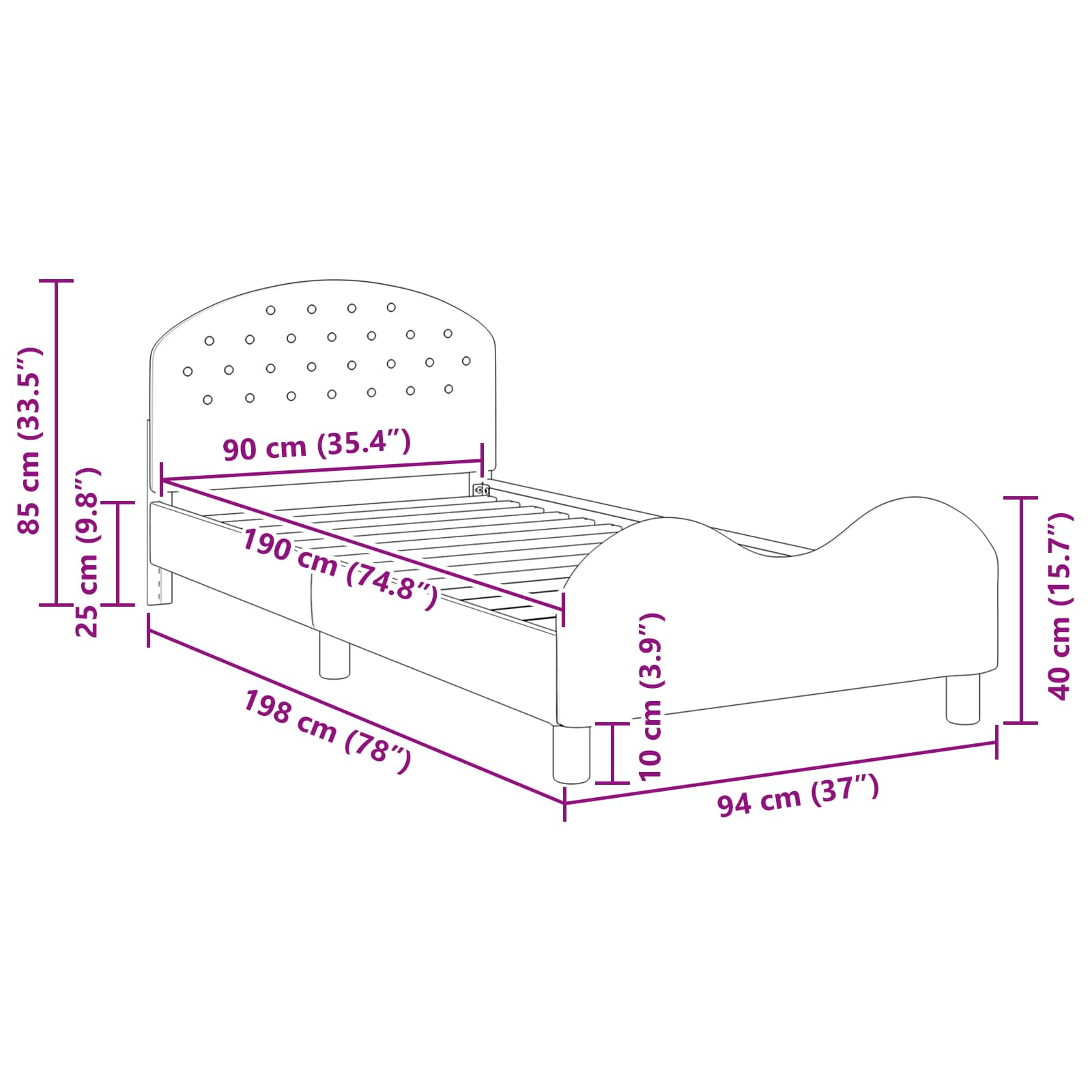 Bedframe voor kinderen met hoofdbord Paars 90 x 190 cm Fluweel is nu te koop bij PeponiXL, paradijselijk wonen!