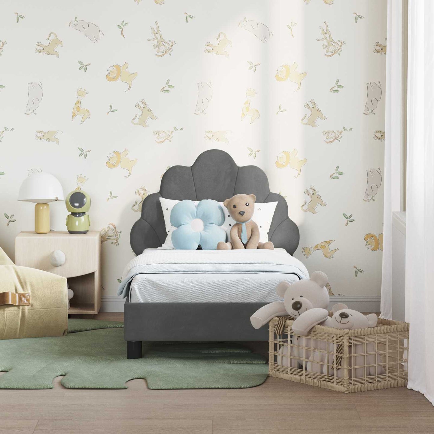 Peuterbedframe met hoofdbord Donkergrijs 70 x 140 cm Fluweel is nu te koop bij PeponiXL, paradijselijk wonen!