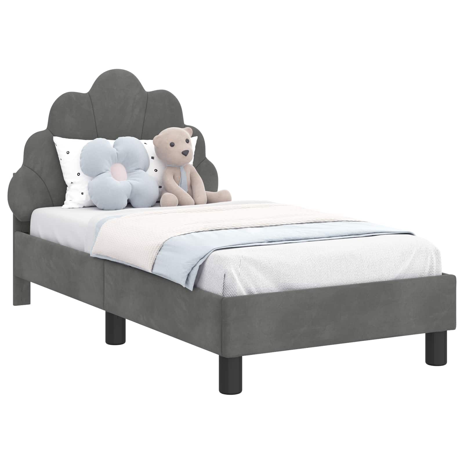 Peuterbedframe met hoofdbord Donkergrijs 70 x 140 cm Fluweel is nu te koop bij PeponiXL, paradijselijk wonen!