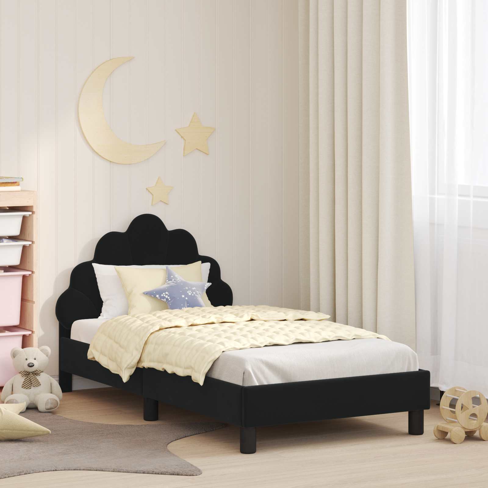 Bedframe voor kinderen met hoofdbord Zwart 80 x 160 cm Fluweel is nu te koop bij PeponiXL, paradijselijk wonen!