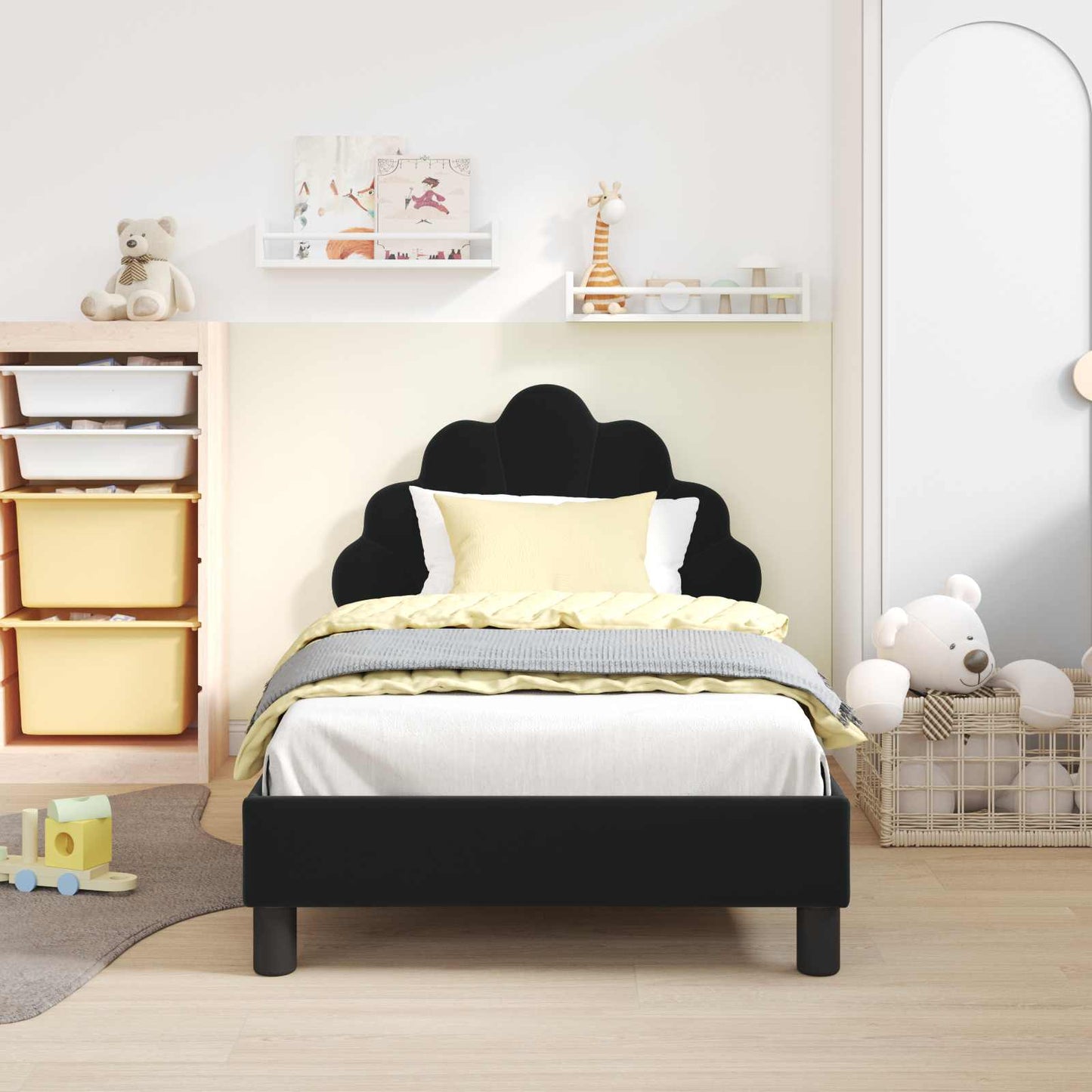 Bedframe voor kinderen met hoofdbord Zwart 80 x 160 cm Fluweel is nu te koop bij PeponiXL, paradijselijk wonen!