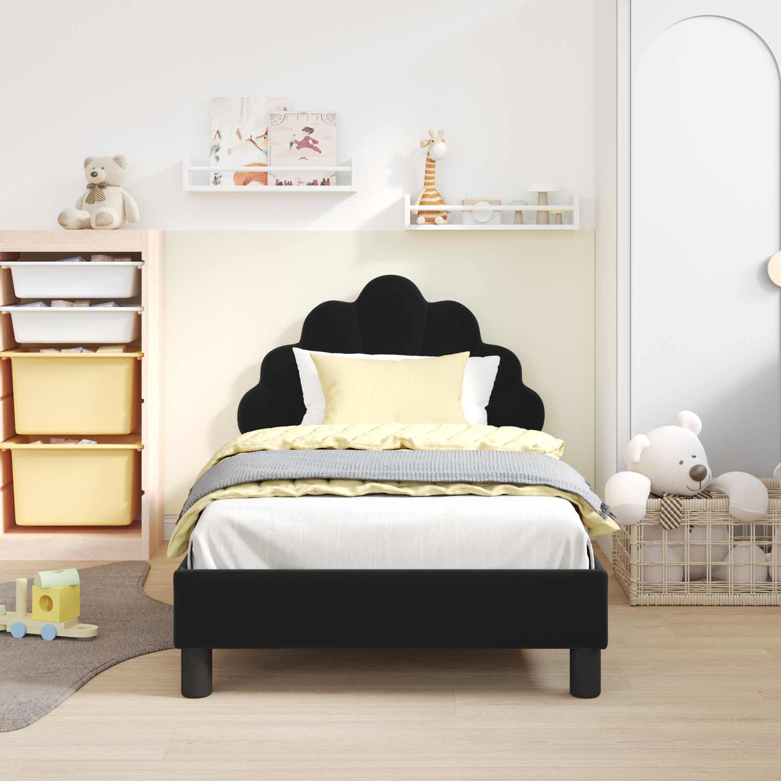 Bedframe voor kinderen met hoofdbord Zwart 80 x 160 cm Fluweel is nu te koop bij PeponiXL, paradijselijk wonen!