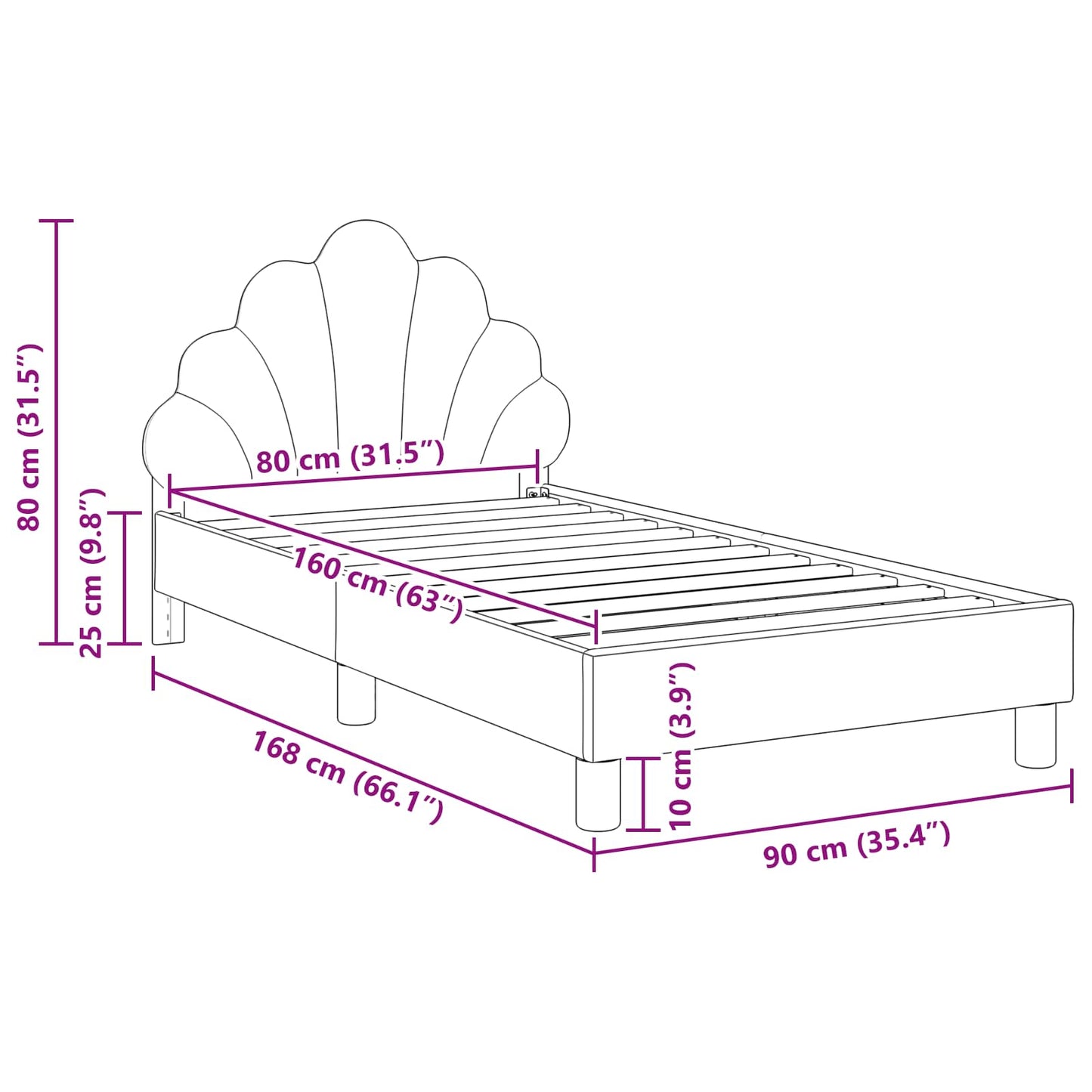 Bedframe voor kinderen met hoofdbord Zwart 80 x 160 cm Fluweel is nu te koop bij PeponiXL, paradijselijk wonen!