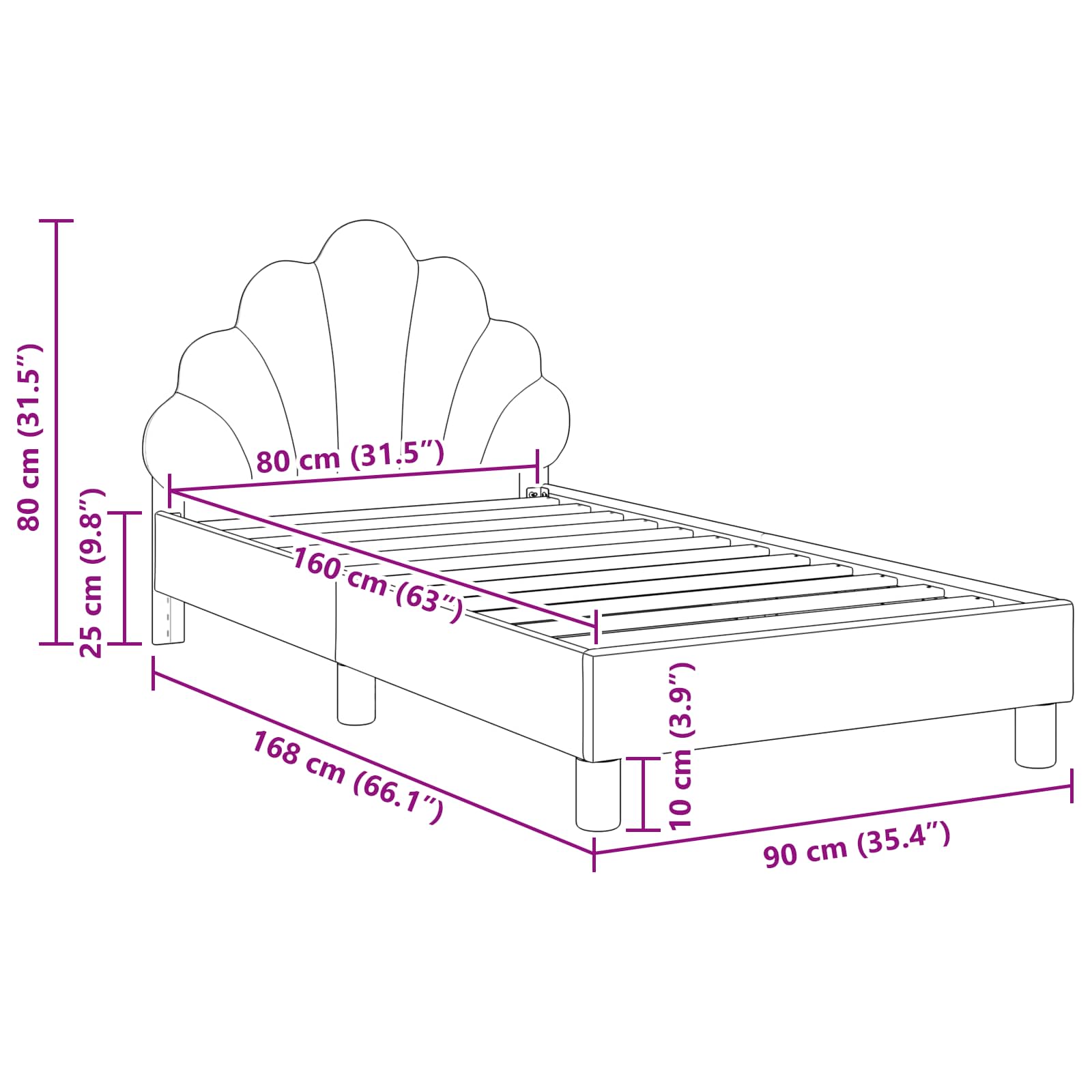 Bedframe voor kinderen met hoofdbord Zwart 80 x 160 cm Fluweel is nu te koop bij PeponiXL, paradijselijk wonen!