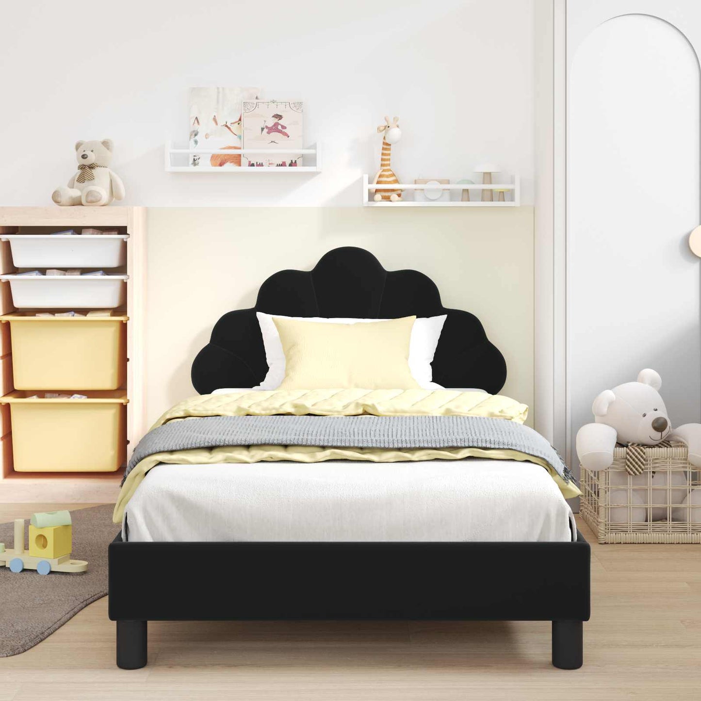 Bedframe voor kinderen met hoofdbord Zwart 80 x 200 cm Fluweel is nu te koop bij PeponiXL, paradijselijk wonen!