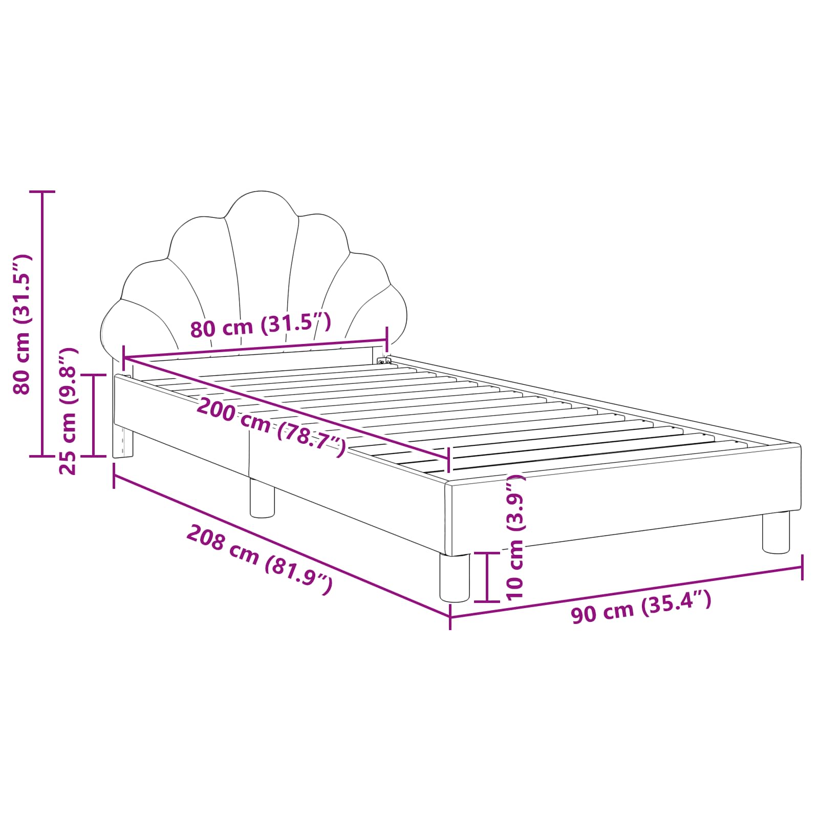 Bedframe voor kinderen met hoofdbord Zwart 80 x 200 cm Fluweel is nu te koop bij PeponiXL, paradijselijk wonen!