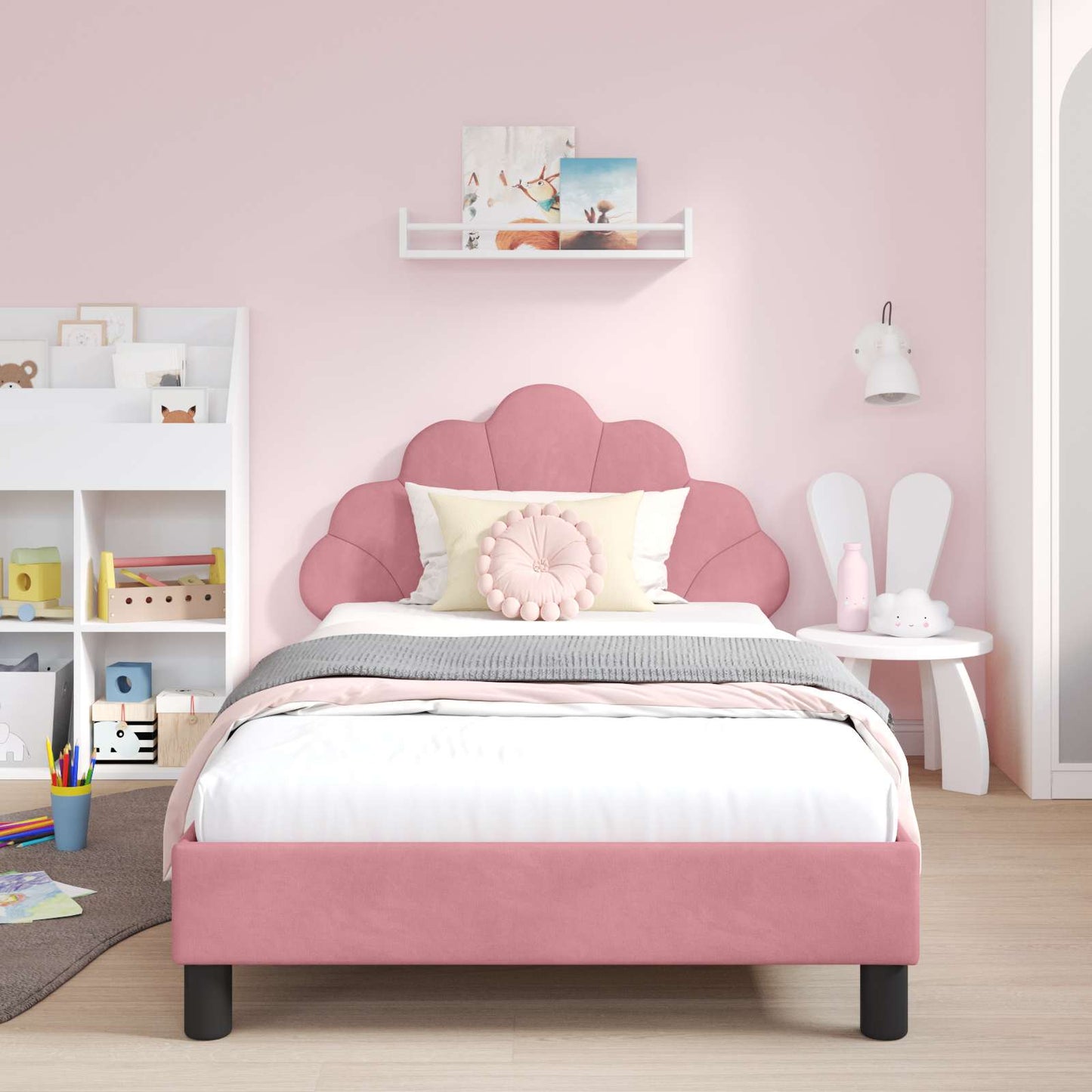 Bedframe voor kinderen met hoofdbord Roze 90 x 190 cm Fluweel is nu te koop bij PeponiXL, paradijselijk wonen!