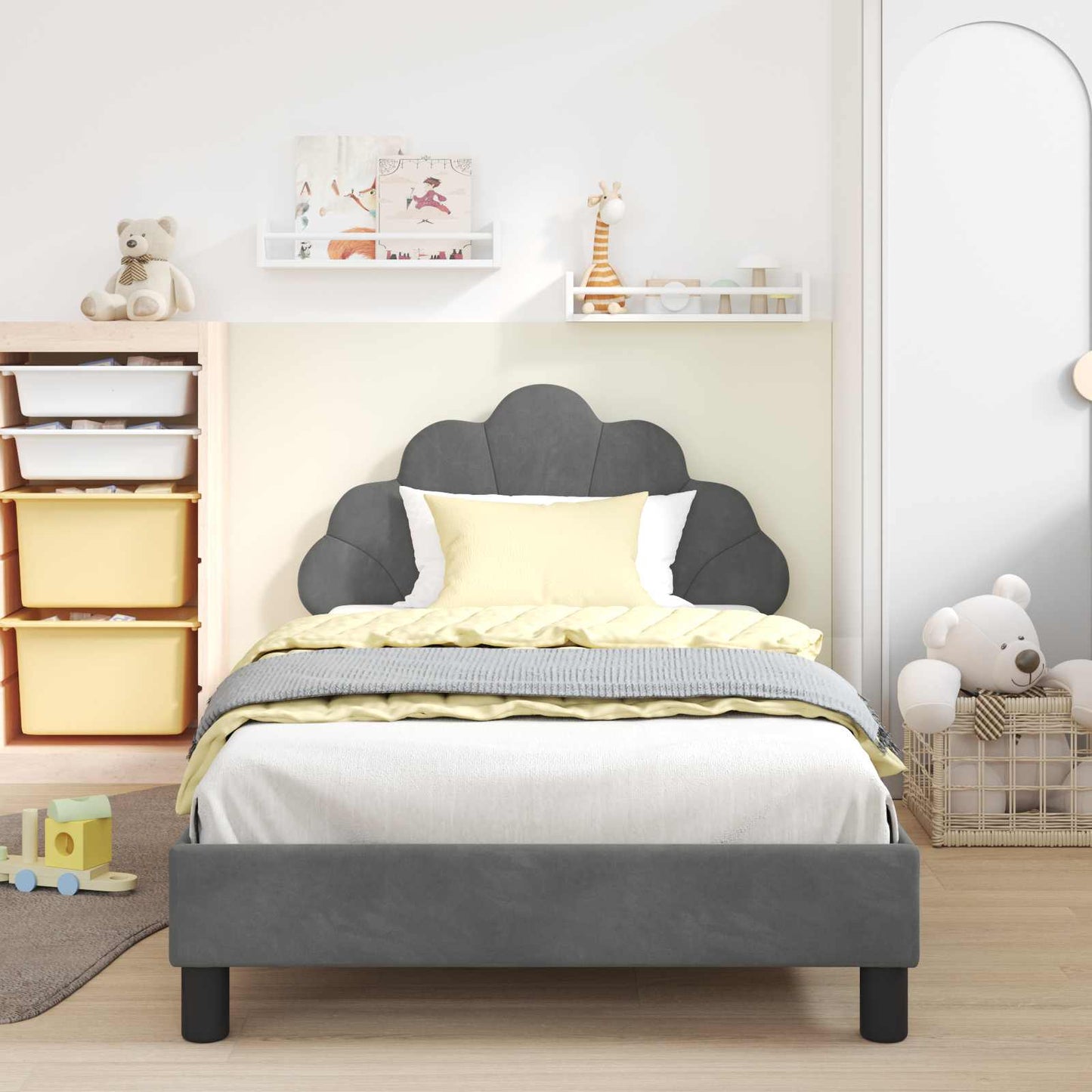 Bedframe voor kinderen met hoofdbord Donkergrijs 90 x 200 cm is nu te koop bij PeponiXL, paradijselijk wonen!
