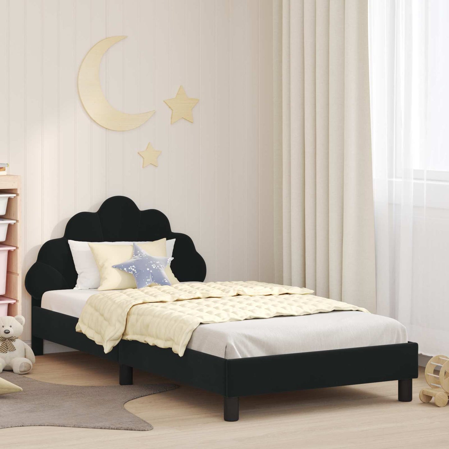 Bedframe voor kinderen met hoofdbord Zwart 90 x 200 cm Fluweel is nu te koop bij PeponiXL, paradijselijk wonen!