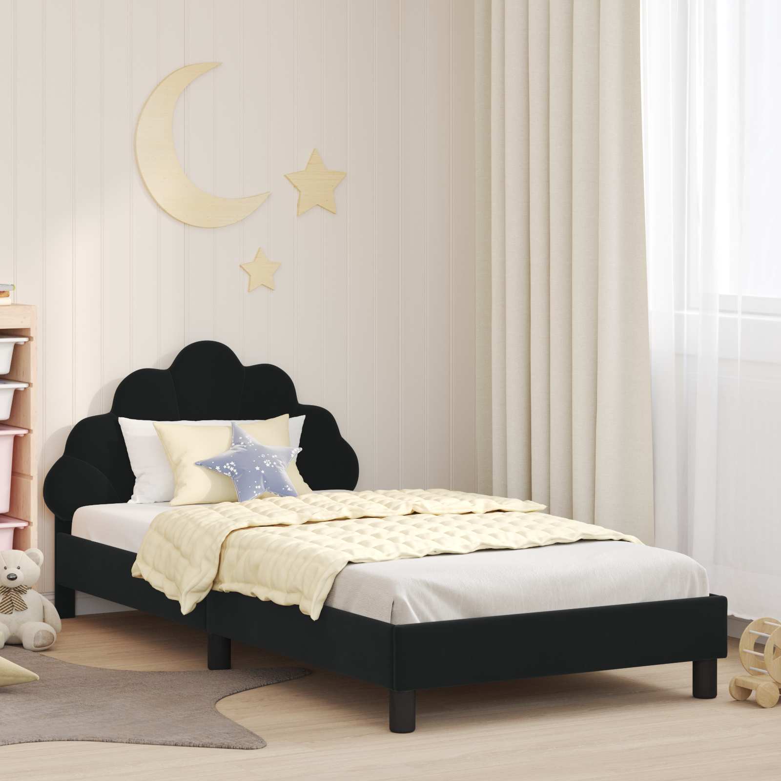 Bedframe voor kinderen met hoofdbord Zwart 90 x 200 cm Fluweel is nu te koop bij PeponiXL, paradijselijk wonen!