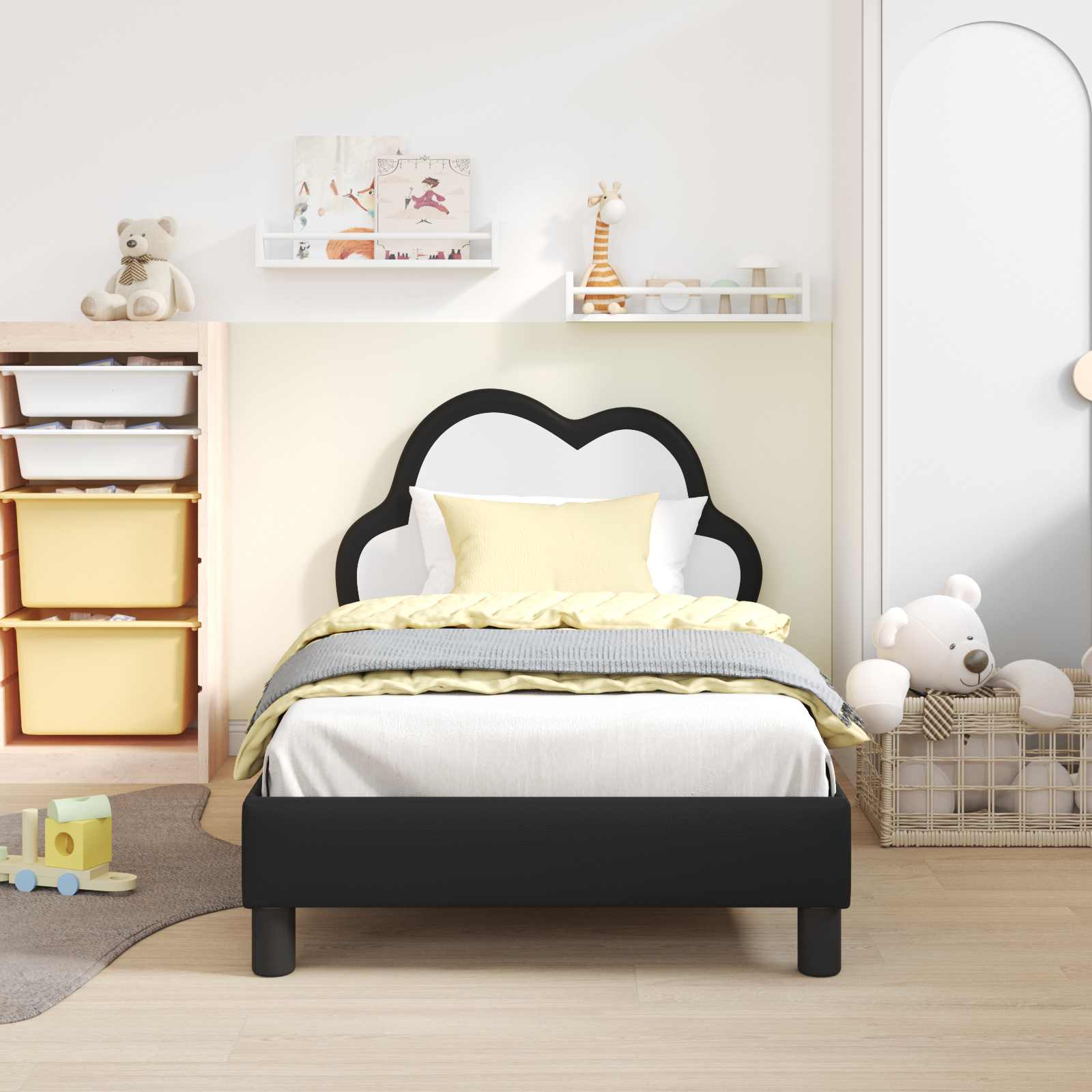 Bedframe voor kinderen met hoofdbord Zwart 80 x 160 cm PU is nu te koop bij PeponiXL, paradijselijk wonen!